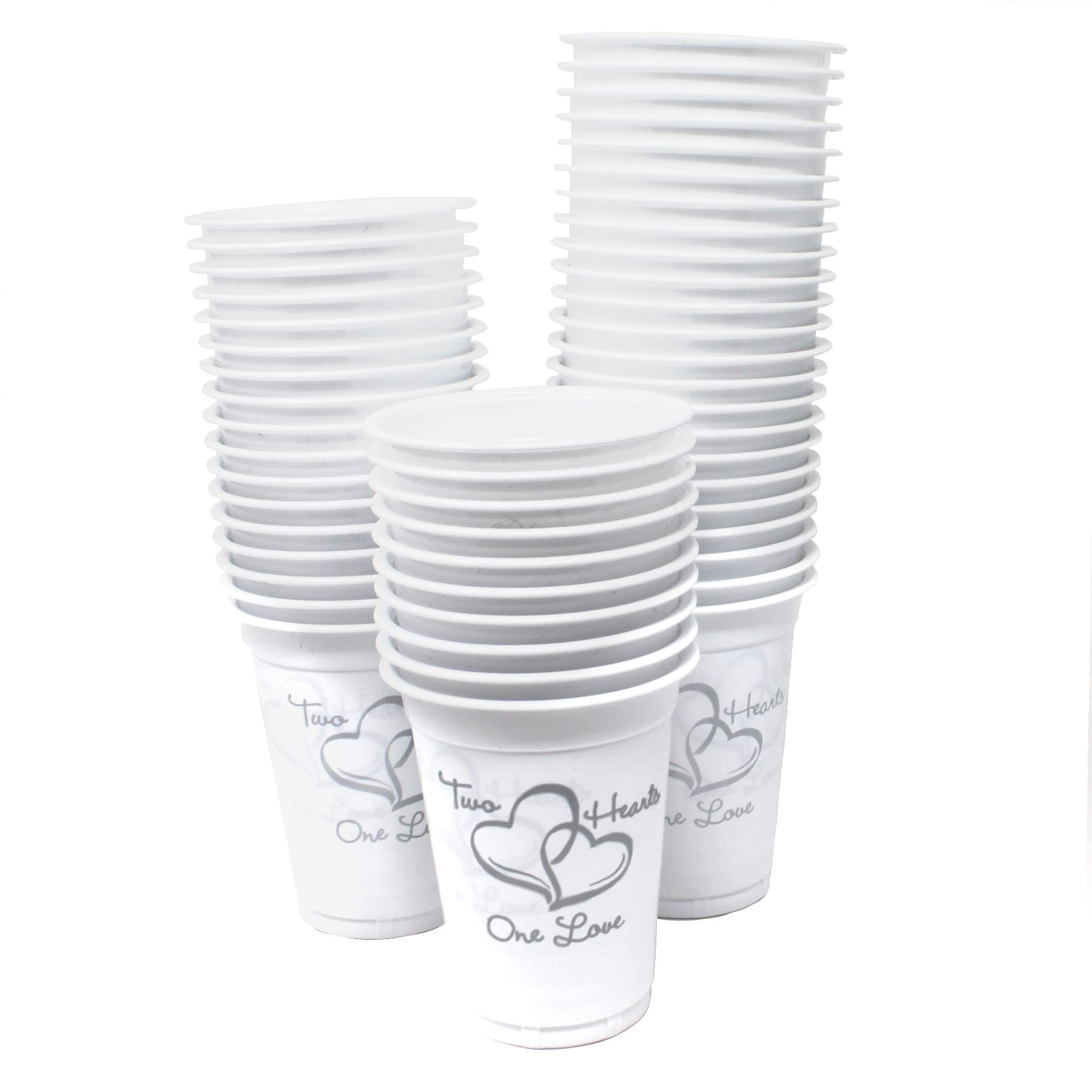 50 Pack 16oz Plastic Disposable Wedding Cups with Heart Design - Perfect for Wedding Receptions, Bridal Showers, and Romantic Parties