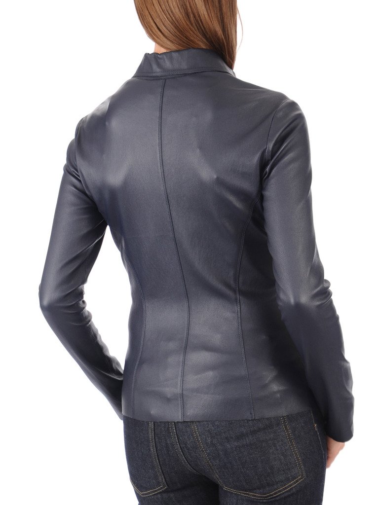 Women's Blue Bomber Biker Jacket - Genuine Lambskin Leather Jacket for Motorcycle Riding & Casual Outfits | Perfect for Everyday Wear & Night Out