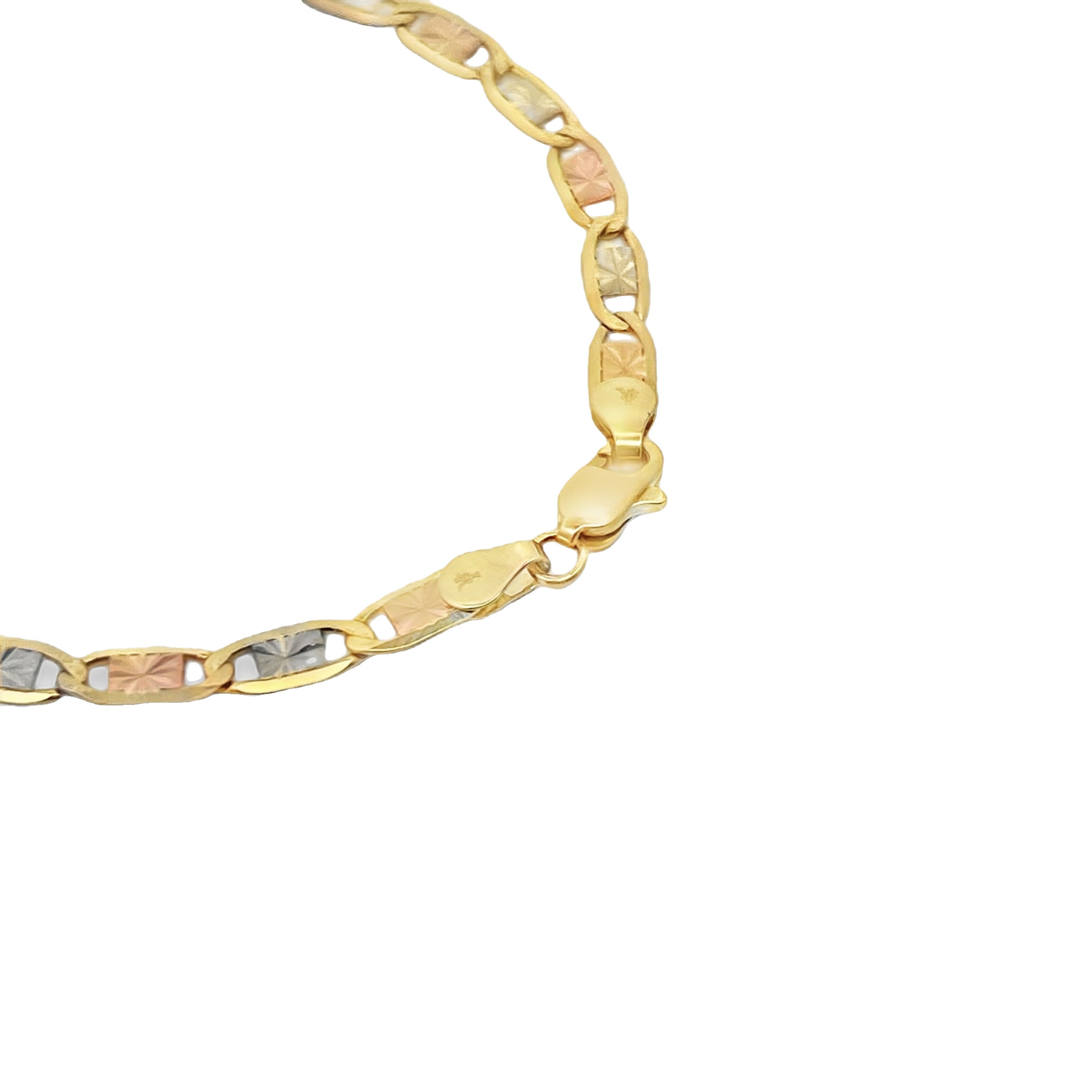 14K Solid Gold Valentino Three-Tone Bracelet for Women - 4MM Wide, Elegant & Durable Jewelry for Everyday Wear, Gift for Her, Anniversary & Special Occasions