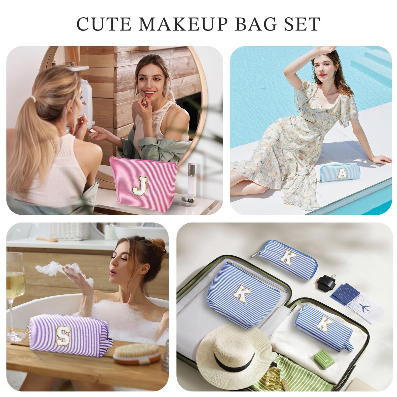 YOOLIFE Personalized Initial Makeup Bag - Cute Travel Cosmetic Organizer for Women | Perfect Bridesmaid Gift, Best Friend Birthday Present & Hostess Gift Idea | Great for Travel, Bachelorette Parties & Everyday Makeup Storage