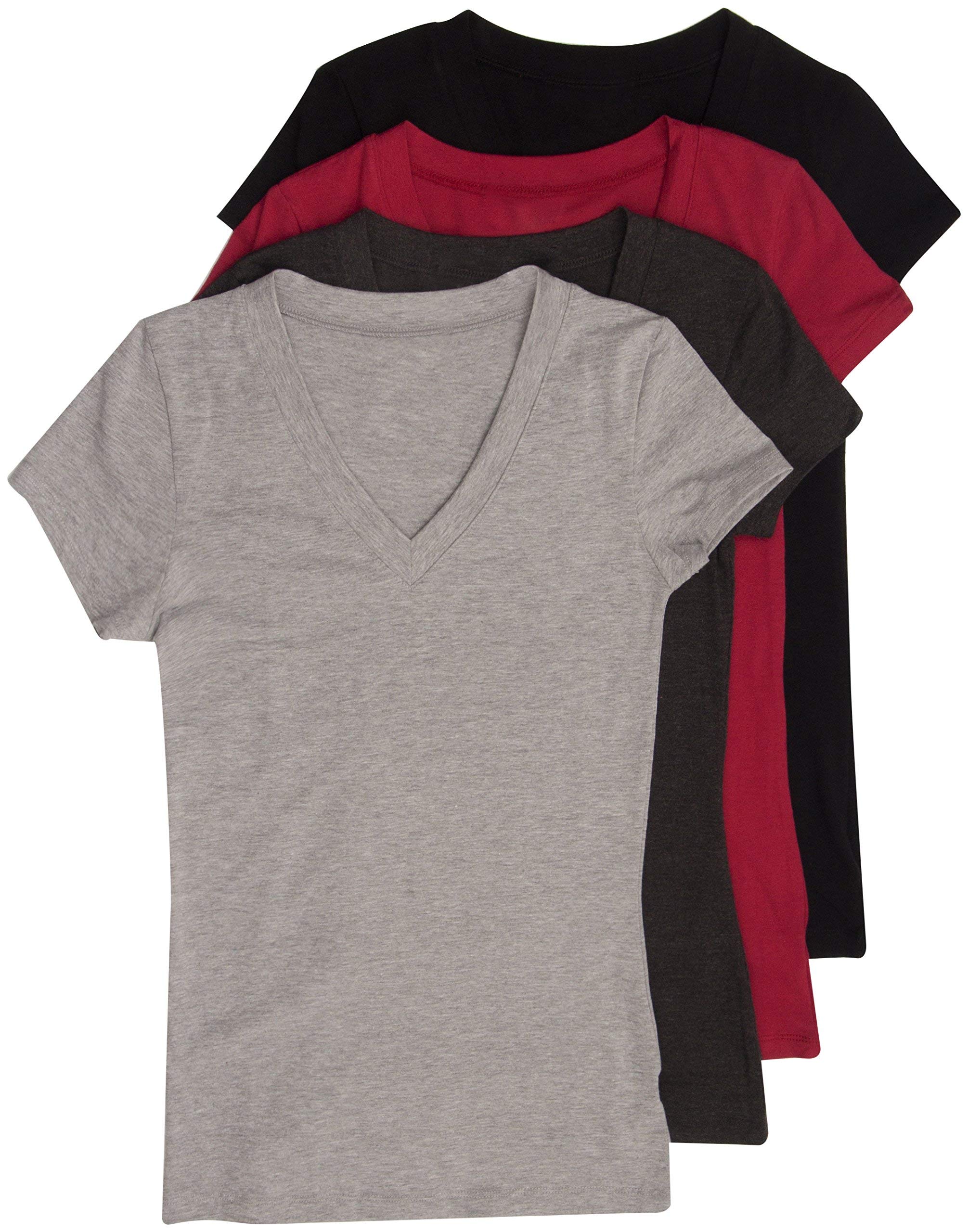 3 Pack/4 Pack/6 Pack Women's V-Neck Short Sleeve T-Shirts - Soft Cotton Casual Tees for Everyday Wear, Work & Summer Outfits