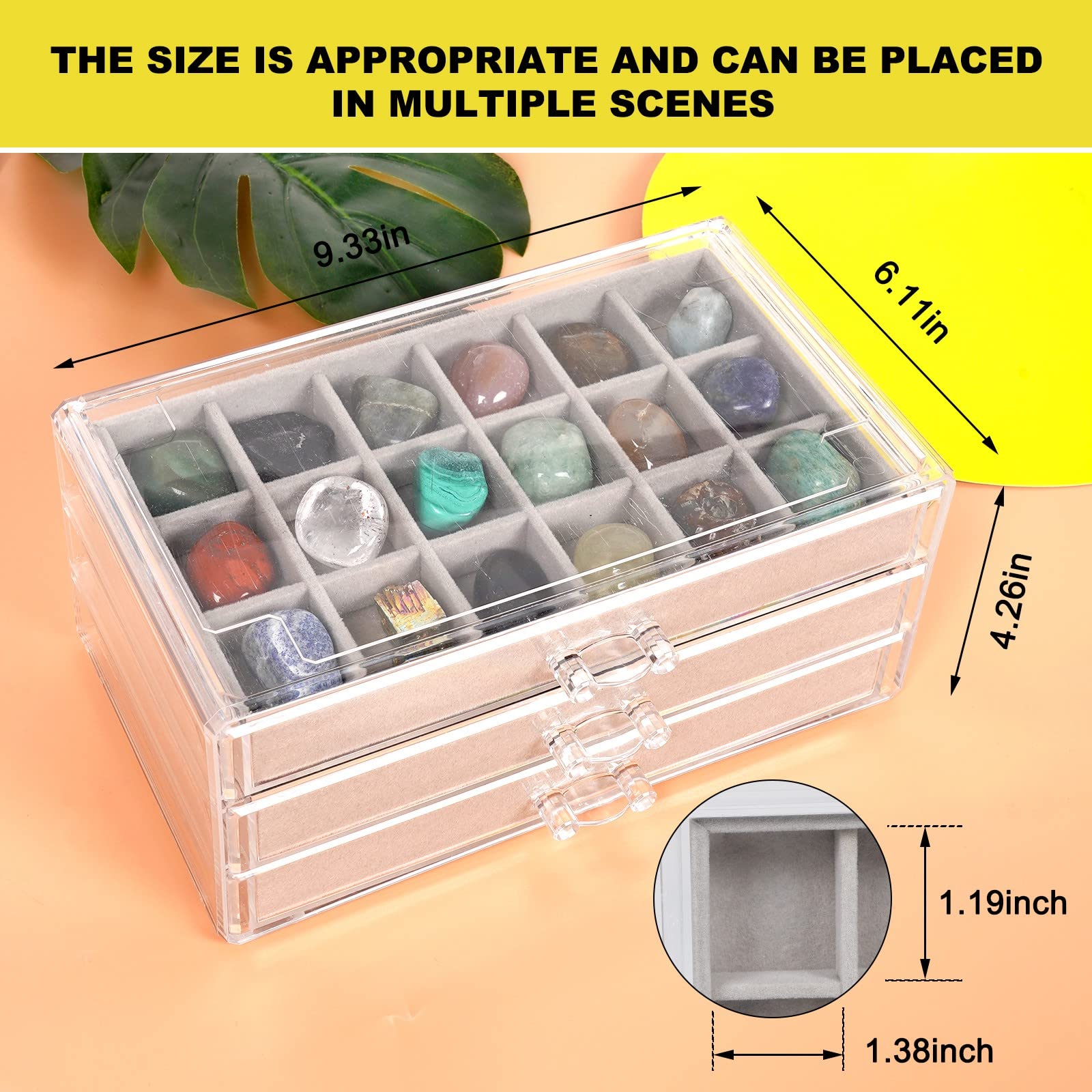 Acrylic Rock Collection Display Case - Clear Crystal Display Box for Kids, Fossils, Minerals & Collectibles - Perfect for Home Decor, Classroom Learning & Gift Giving