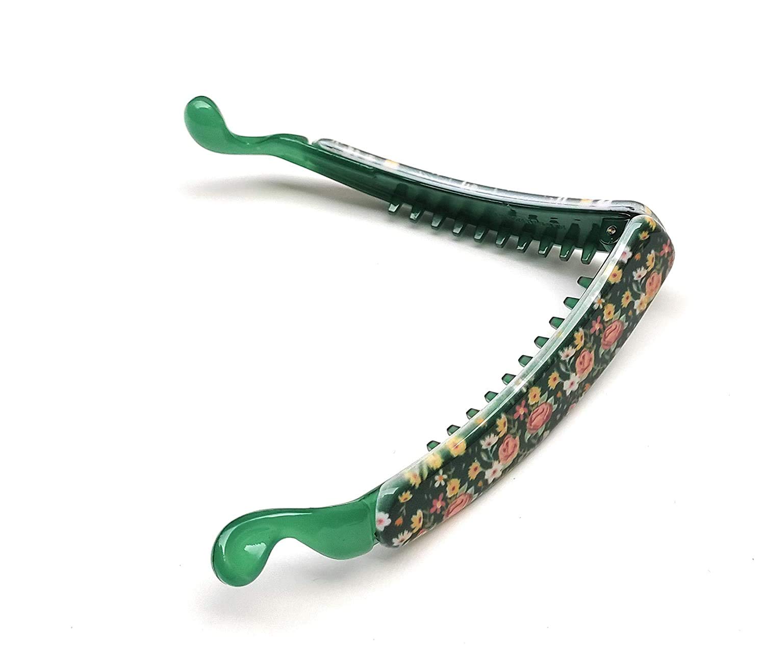 MOOLYAVAAN 5-Pack Floral Printed Banana Hair Clips for Women, Girls & Kids - Colorful Fashion Hair Clamps, Claw Grips & Twist Comb Clips - Perfect for School, Parties & Everyday Hairstyles