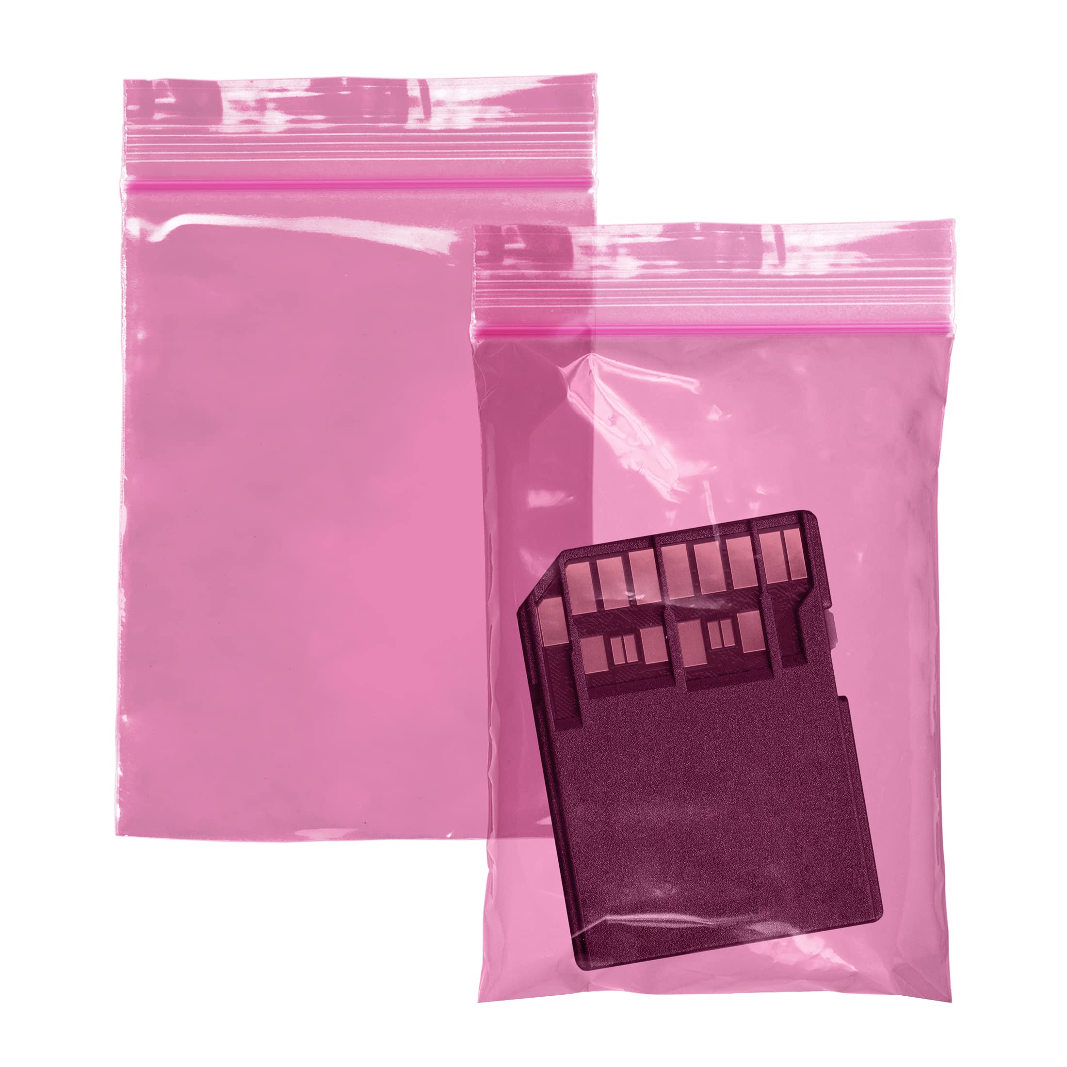APQ 2x3 Inch Pink Anti-Static Heavy Duty Resealable Plastic Zipper Bags - 4 Mil Thick Reusable Packaging Bags (1000 Pack) for Small Business, Jewelry, Crafts & Electronics Storage