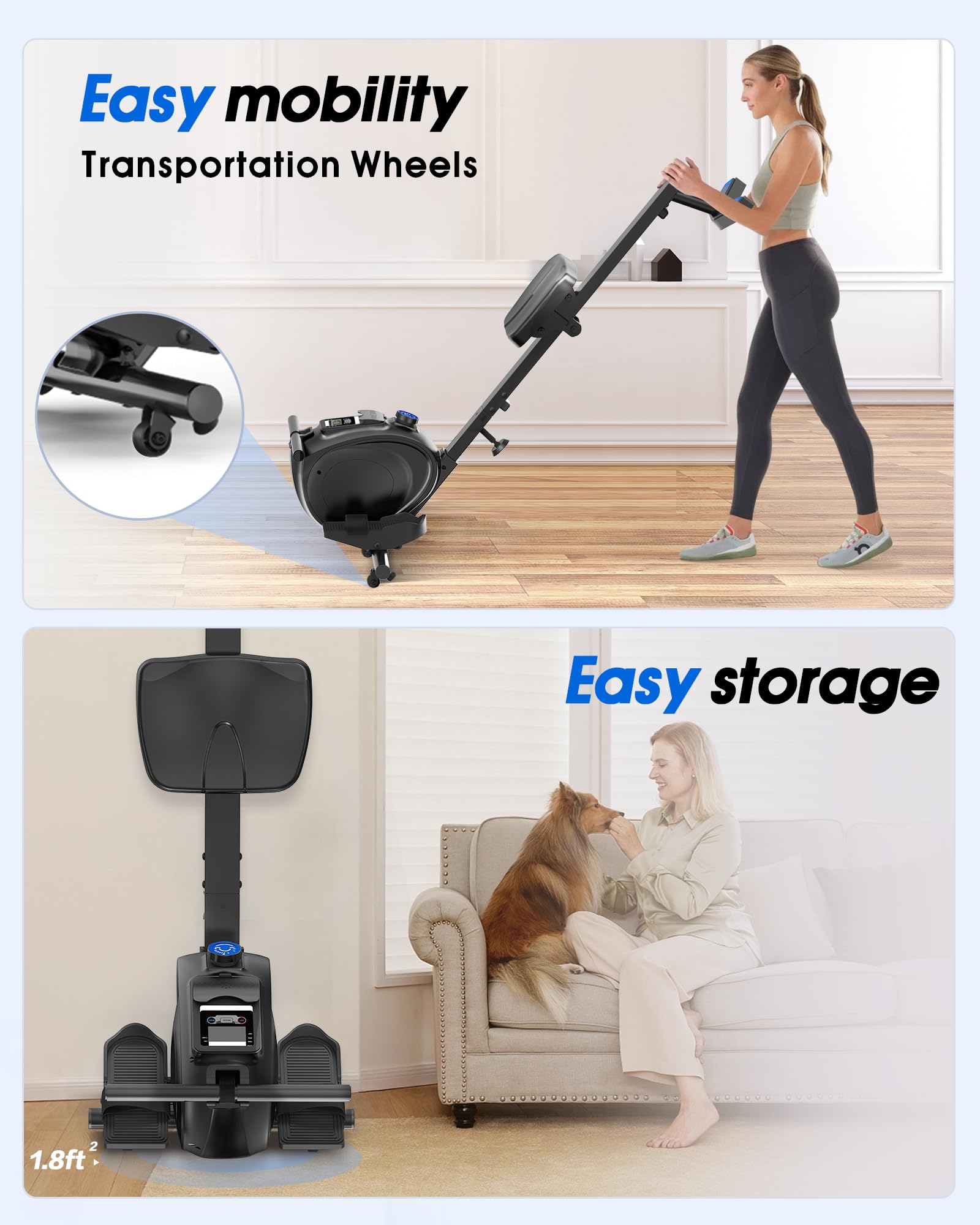 WELLFIT Magnetic Rowing Machine for Home - Compact Foldable Rower with 8-Level Resistance (300lbs Capacity) | Perfect for Small Spaces & Full-Body Workouts | Compatible with Kinomap App for Interactive Training