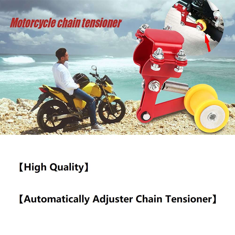 Universal Motorcycle Chain Tensioner - Automatic Adjuster Bolt-On Roller for Gorgeri & Other Bikes | Red Modified Accessory | Perfect for Off-Road, Cruiser & Custom Bike Upgrades