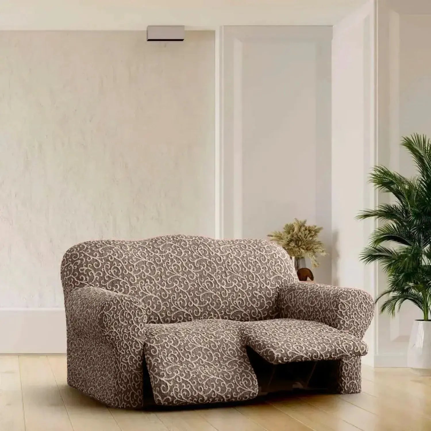 2 Seater Recliner Slipcover - Jacquard 3D Collection Sofa Cover | Stretchable Furniture Protector for Living Room, Bedroom & Home Decor