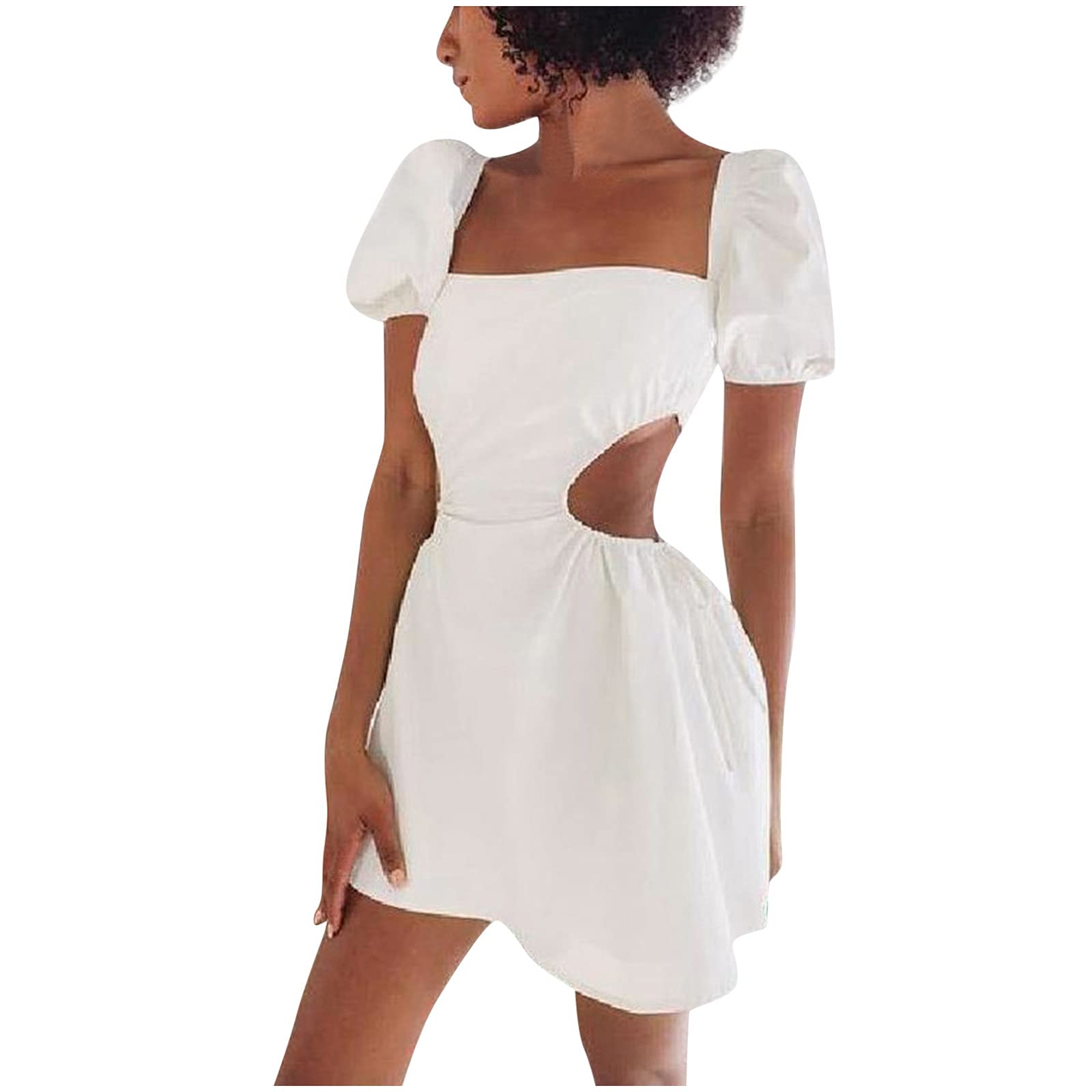 Women's Backless Adjustable T-Shirt Dress with Elastic Waist & Lace Trim - Summer Flowy Tunic Dress for Casual Wear, Beach Cover-Up, or Night Out