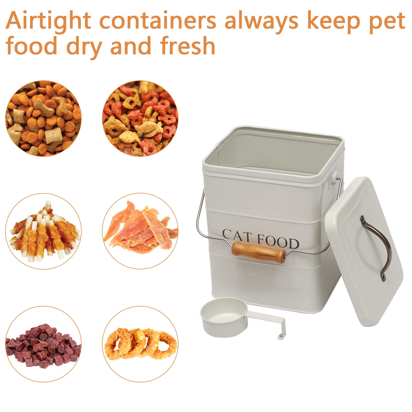 Premium Cat Treats & Food Storage Tin with Lid & Spoon - Airtight Pet Food Container for Freshness - Perfect for Travel, Home & Kitchen Use