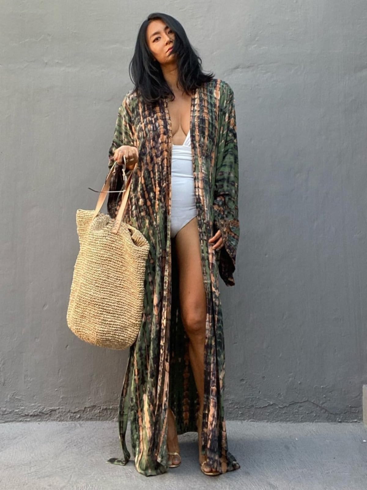 Tie Dye Open Front Long Beach Kimono Swimsuit Cover Up for Women - Lightweight Summer Beachwear, Poolside Lounge, Vacation Outfit, Boho Chic Fashion