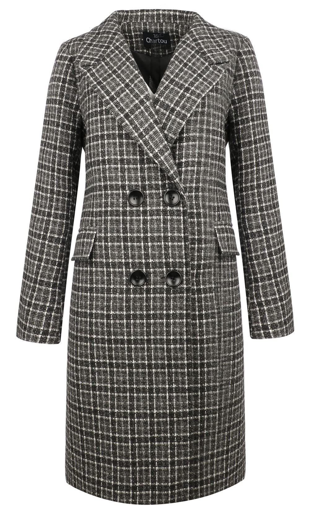 Loveimgs Women's Stylish Plaid Wool Pea Coat - Double Breasted Long Trench Jacket for Fall & Winter | Perfect for Office, Dating & Formal Occasions