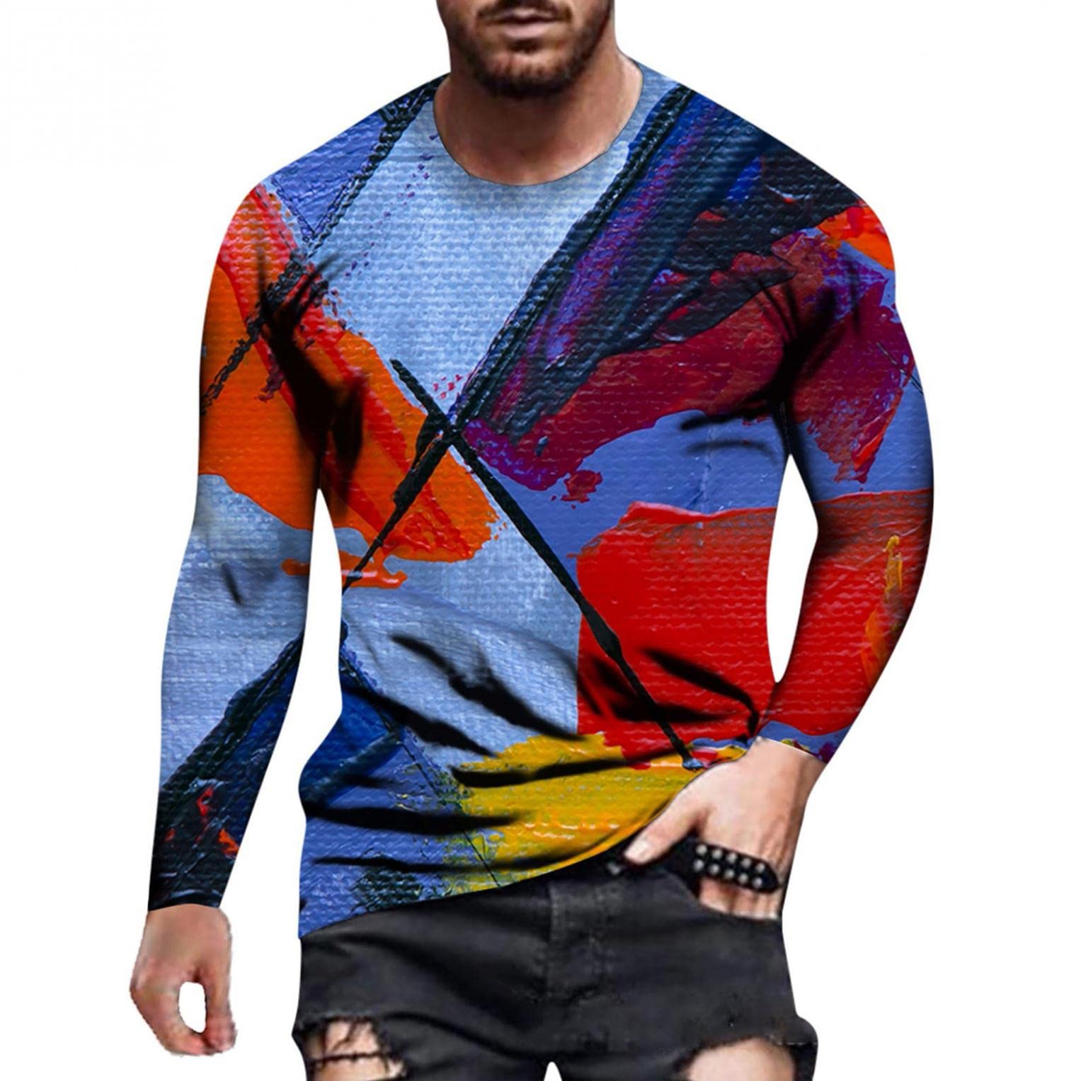 BEUU Men's 3D Lion Wolf Print Long Sleeve T-Shirt - Gym Workout, Hiking & Athletic Performance Top - Fashionable Sweatshirt for Outdoor Activities & Casual Wear