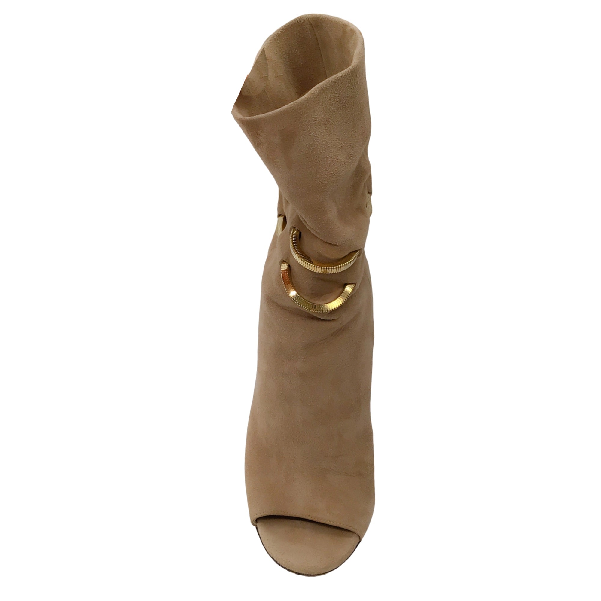 Jimmy Choo Beige Mysen 100 Open Toe Suede Boots for Women - Luxury Designer High Heel Sandals | Perfect for Weddings, Parties & Evening Events