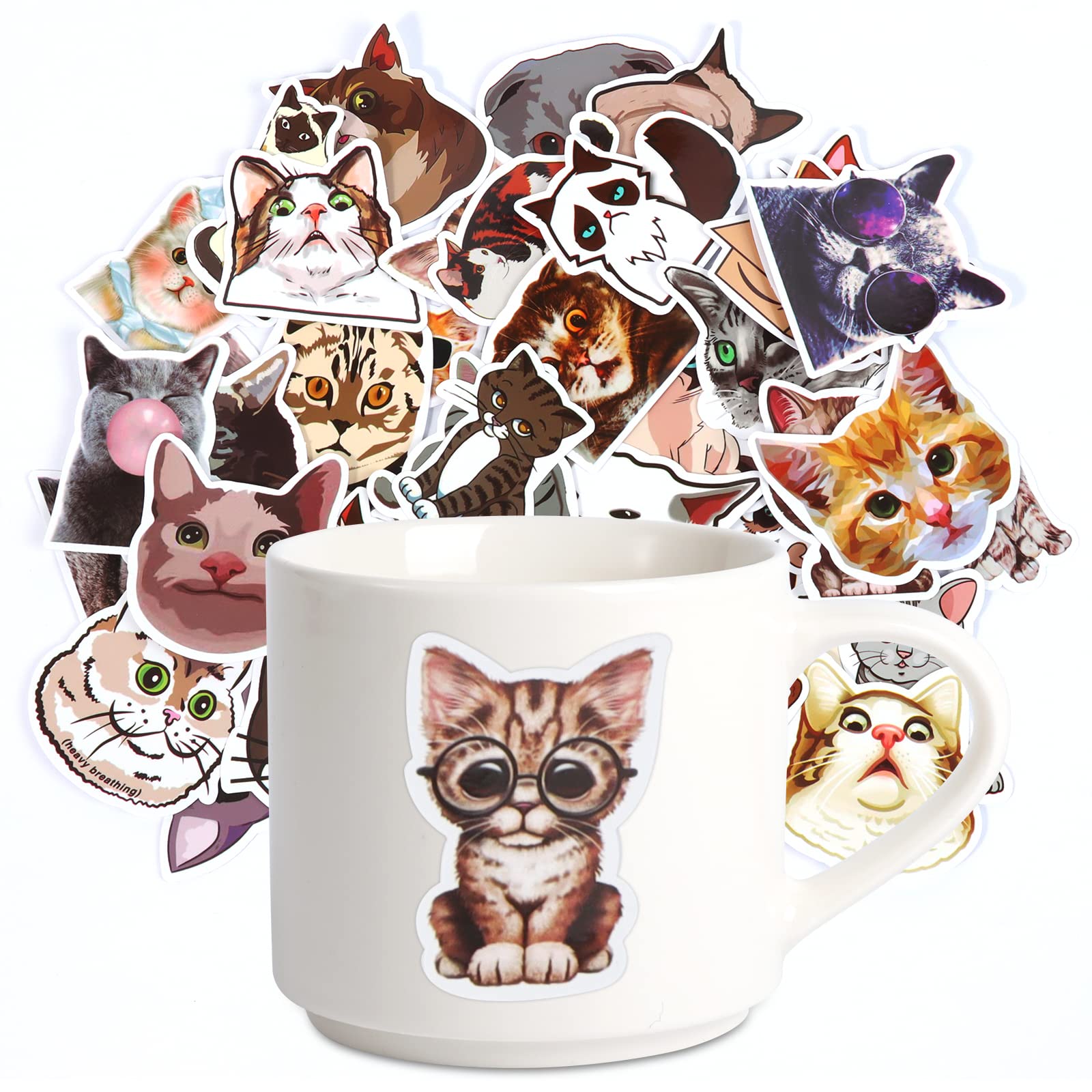 GENHAA 15OZ Large Coffee Mug with 50 DIY Stickers - Customizable Gift for Coworkers, Birthday Present for Women - Perfect for Office Use, Home Decor & Personalized Gifts (Cat Design)