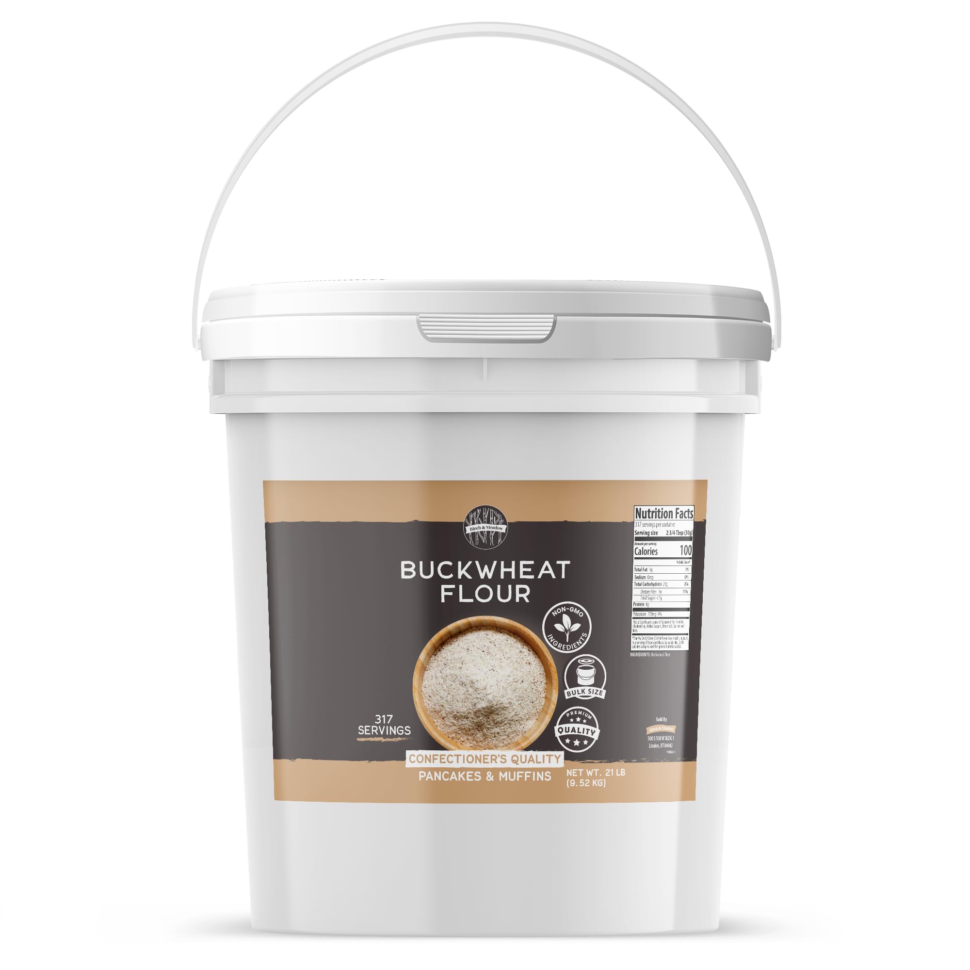 Organic Buckwheat Flour 3.5 Gallons - Gluten-Free, Non-GMO, Light & Airy Texture - Perfect for Baking Bread, Pancakes & Crepes - Birch & Meadow