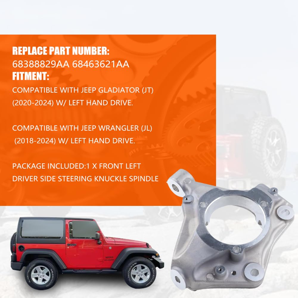 Jeep Wrangler 2018-2023 Front Left Driver Side Steering Knuckle Spindle 68388829AA 68463621AA - Replacement Part for Off-Roading & Daily Driving