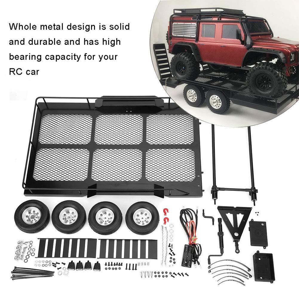 Tbest 1/10 Scale RC Car Trailer - Heavy Duty Metal Off-Road Trailer with 4 All-Terrain Tires | Compatible with TRX4 1/10 RC Crawler | Perfect for Trail Riding, Off-Road Adventures & RC Car Shows