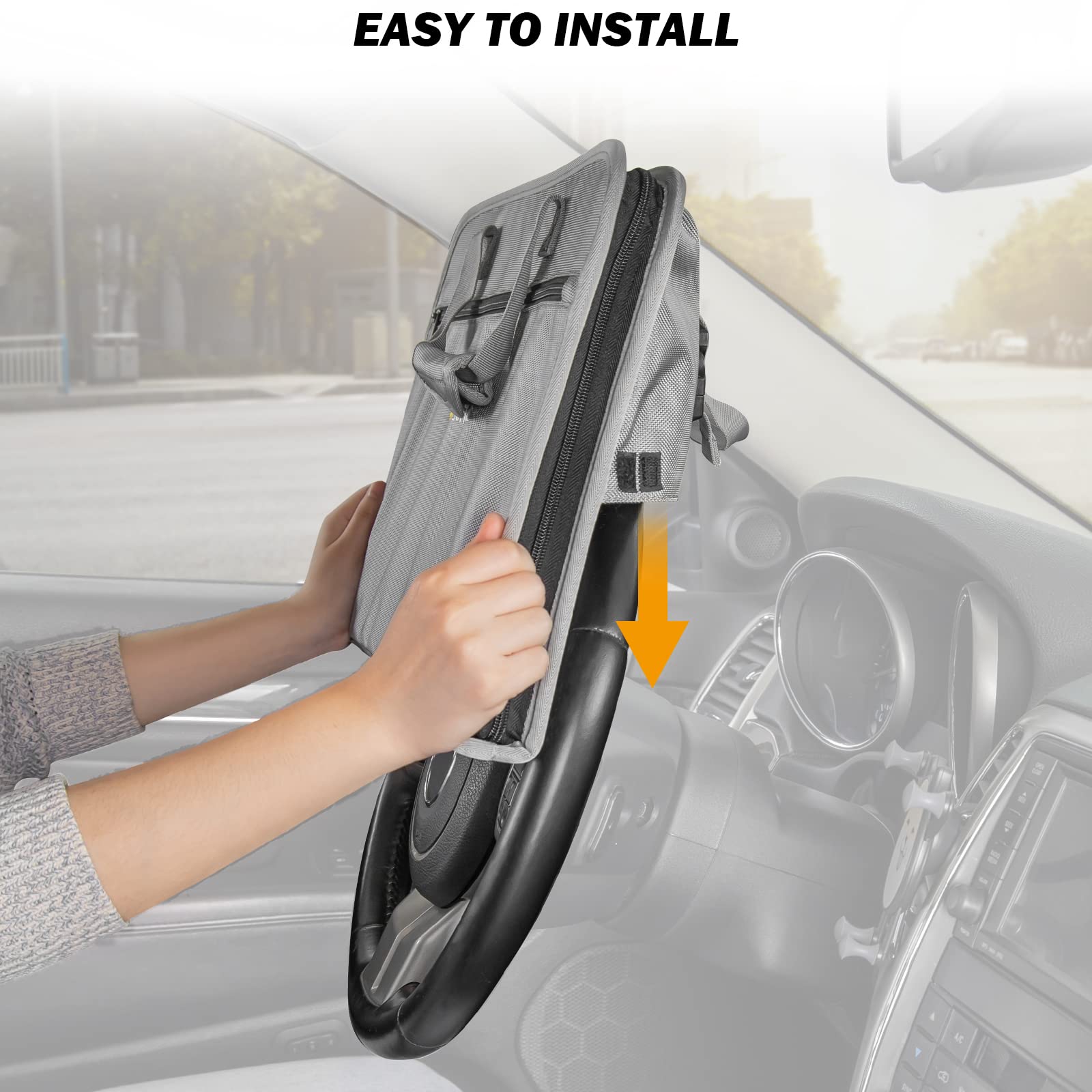 JOYTUTUS 3-in-1 Car Steering Wheel Tray - Gray Multifunctional Car Desk for Eating, Laptop Work & Writing | Backseat Organizer for Kids, Commuters & Family | Perfect for Road Trips, Office on the Go & Snacking in Car