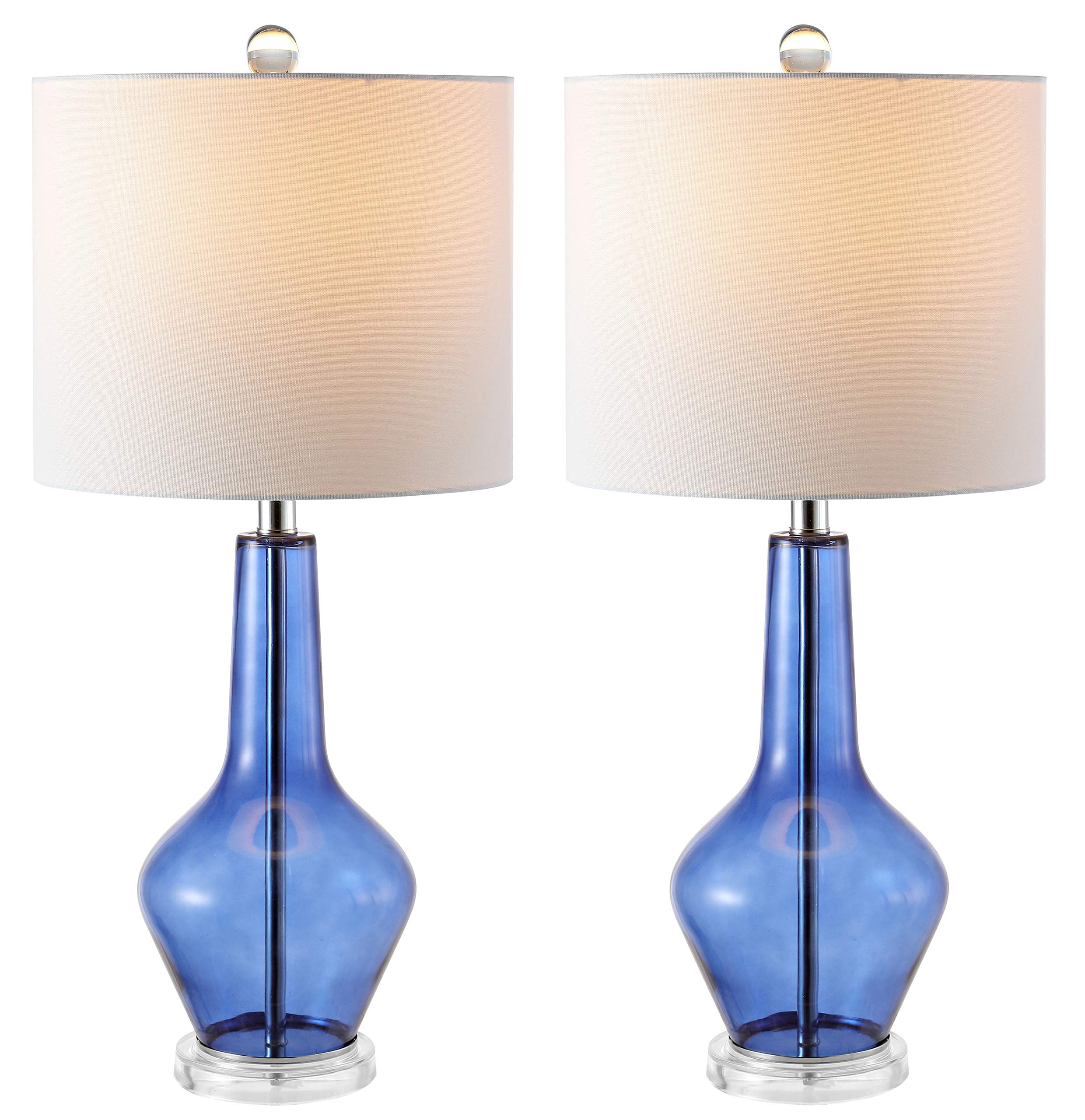 SAFAVIEH Velvet Blue Glass 24-Inch Table Lamp Set of 2 with LED Bulbs - Modern Bedside Lighting for Bedroom, Living Room & Home Office - Perfect for Reading, Relaxing & Decor