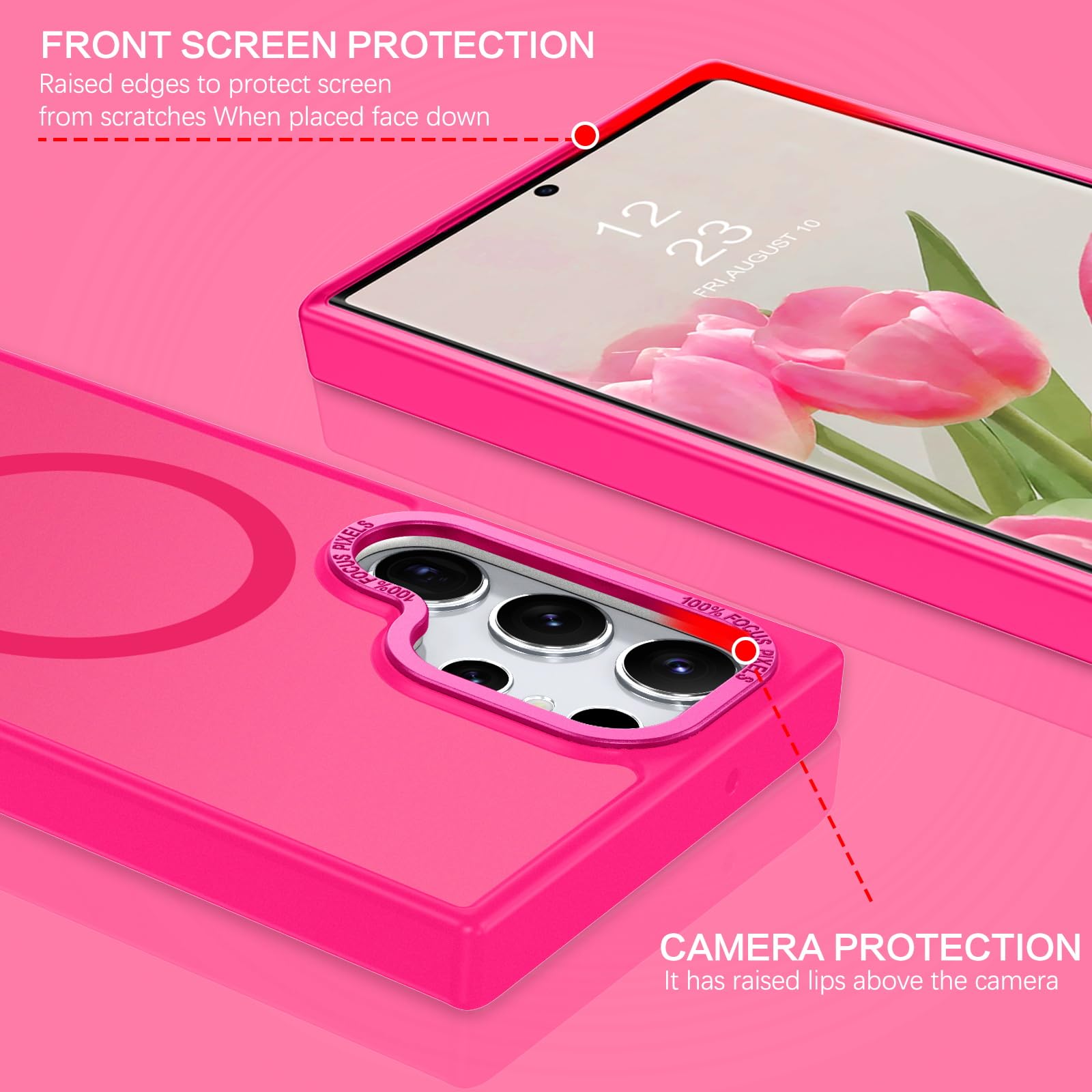 Samsung Galaxy S23 Ultra Magnetic Phone Case - Slim Translucent Matte Shockproof Cover [Magsafe Compatible] | Protective Case for Women & Men | Perfect for Work, Travel & Everyday Use | Hot Pink