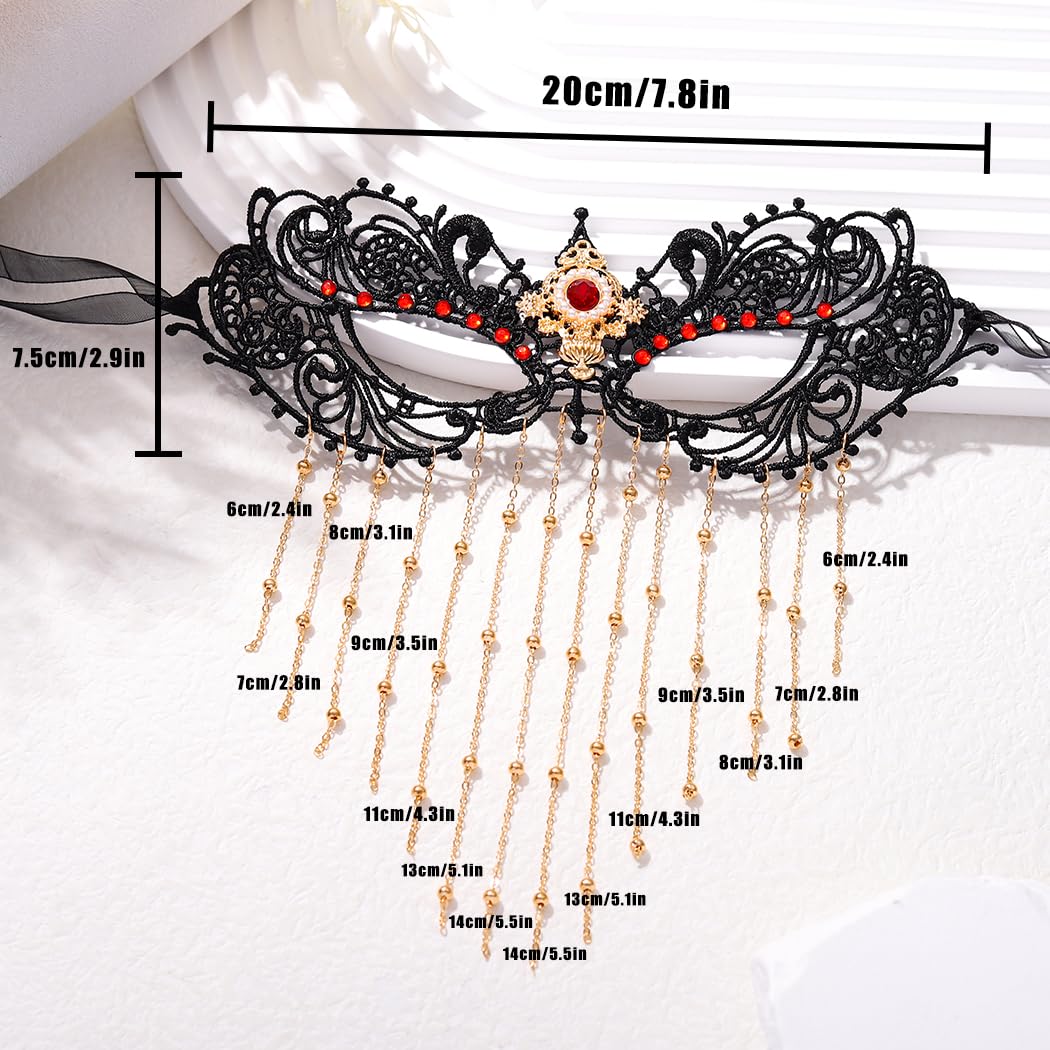 Elegant Rhinestone Masquerade Mask with Tassel & Beaded Details - Crystal Lace Costume Mask for Women | Perfect for Mardi Gras, Halloween Parties & Venetian Balls