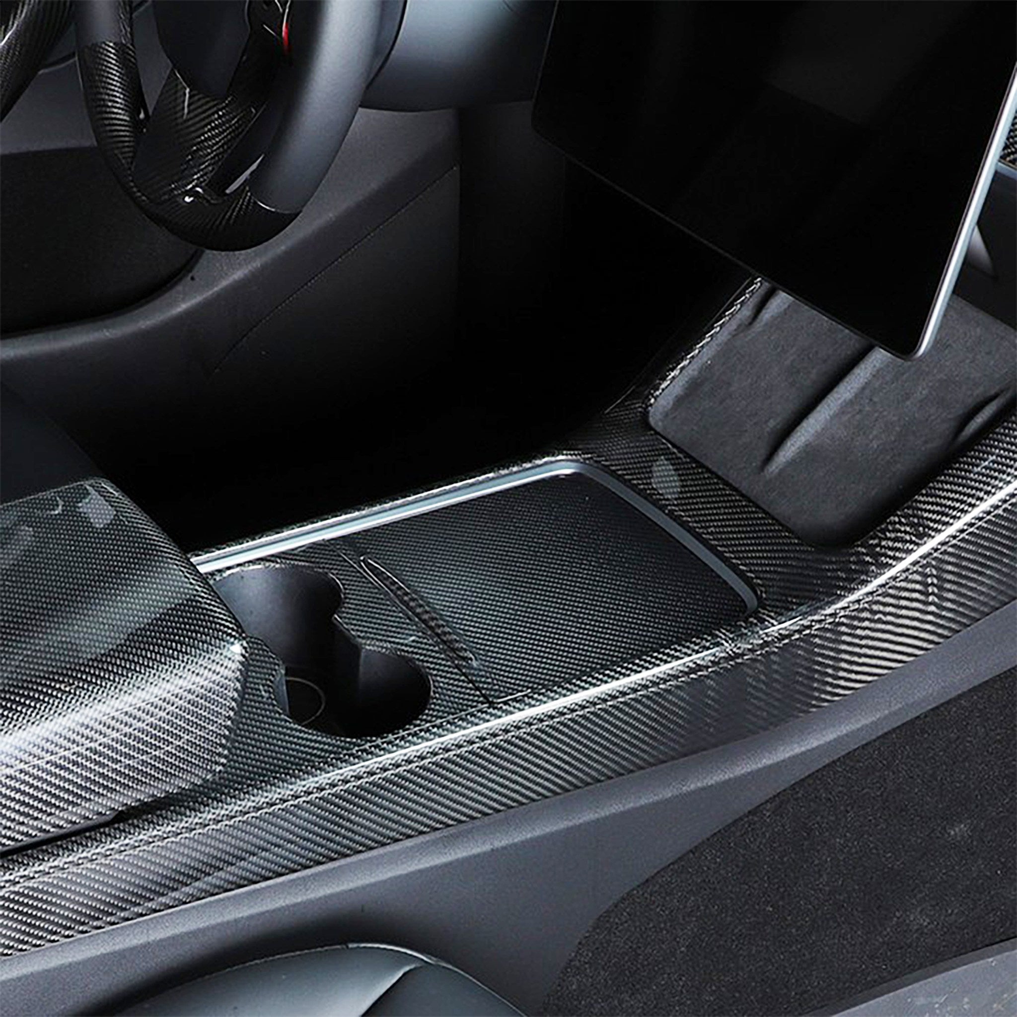 Premium Carbon Fiber Center Console Overlay for Tesla Model 3 & Y - Custom Fit Luxury Interior Upgrade | Enhance Your Tesla's Style & Protection for Daily Driving & Road Trips