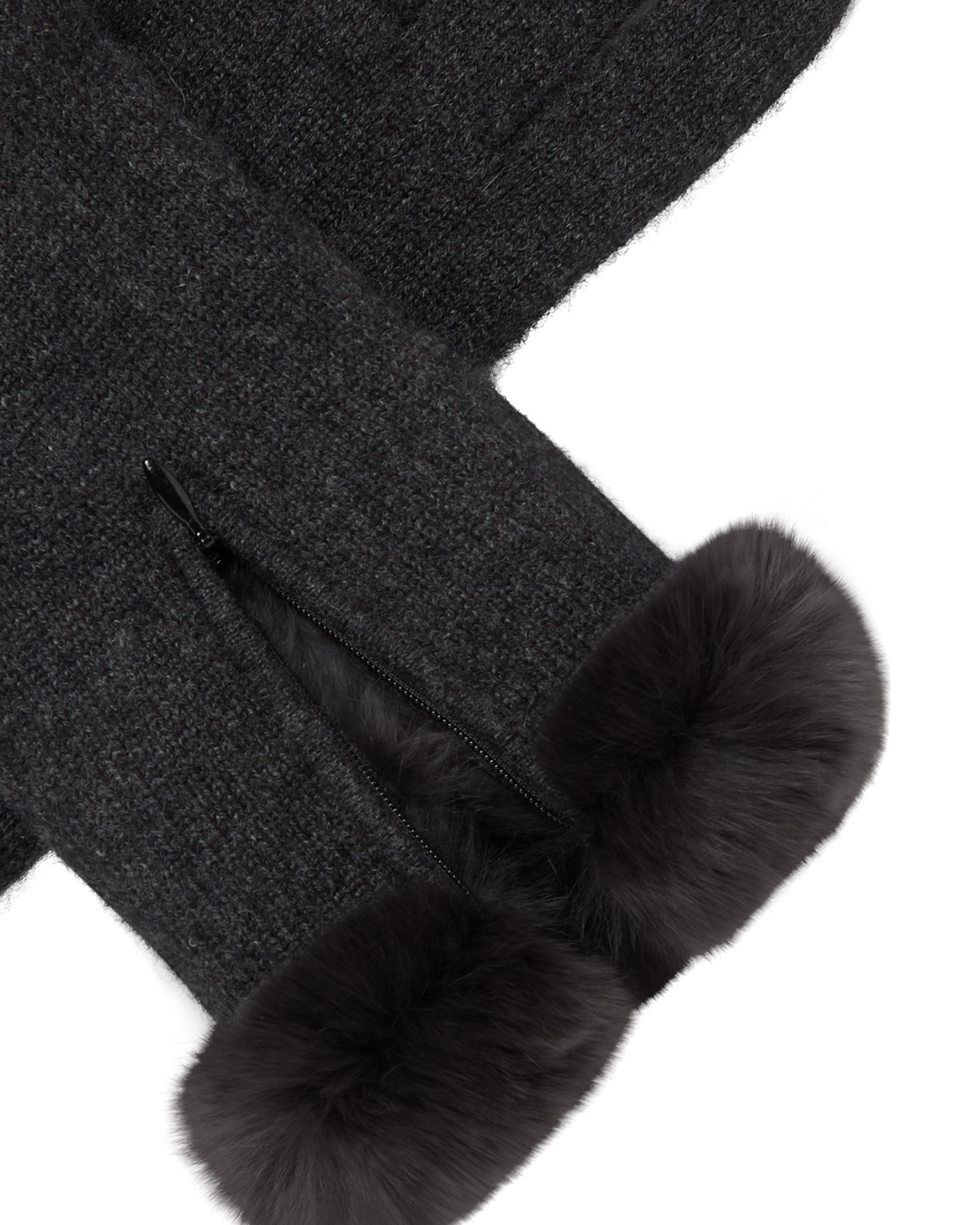 Luxury Women's Cashmere Gloves with Fur Trim - Dark Charcoal Grey | Winter Fashion Accessories for Cold Weather & Outdoor Activities