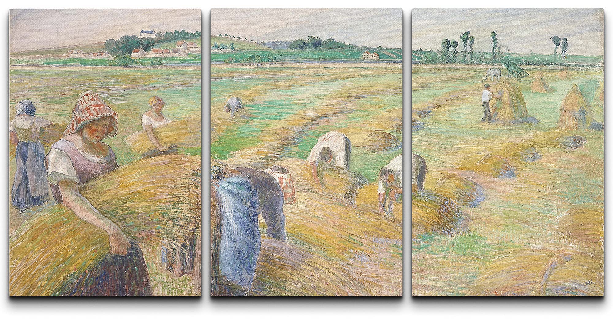 Camille Pissarro The Harvest Oil Painting Reproduction - Wall26 3-Panel Canvas Wall Art Set (24
