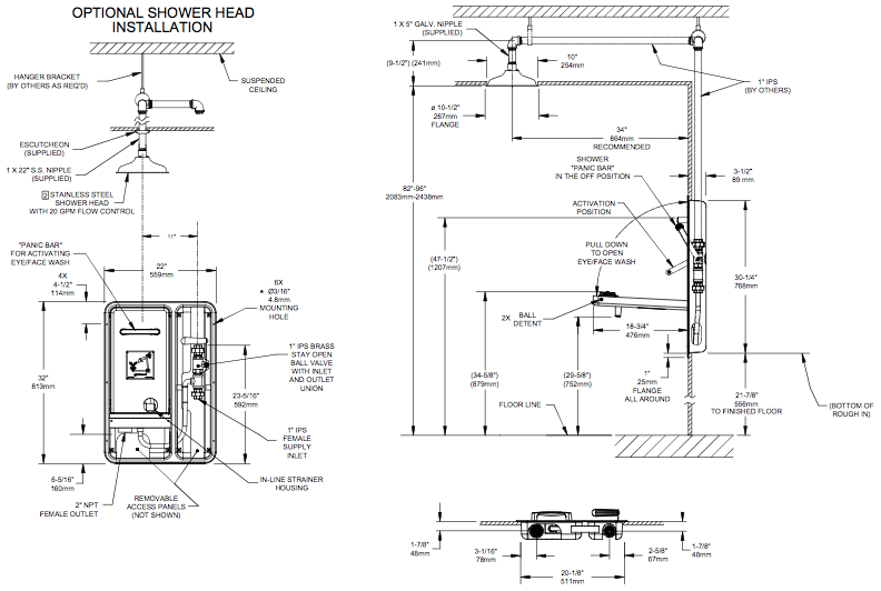 Haws 8356WCC STD Recessed Barrier Free Emergency Eyewash Station & Drench Shower - ANSI Compliant Safety Equipment for Laboratories, Factories & Industrial Workplaces