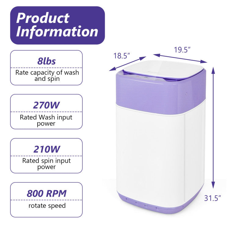 Costway 1.0 Cu Ft Portable Washing Machine - Compact Automatic Washer with LED Display & Child Lock for Apartments, RVs, Dorms - Perfect for Small Space Laundry Needs