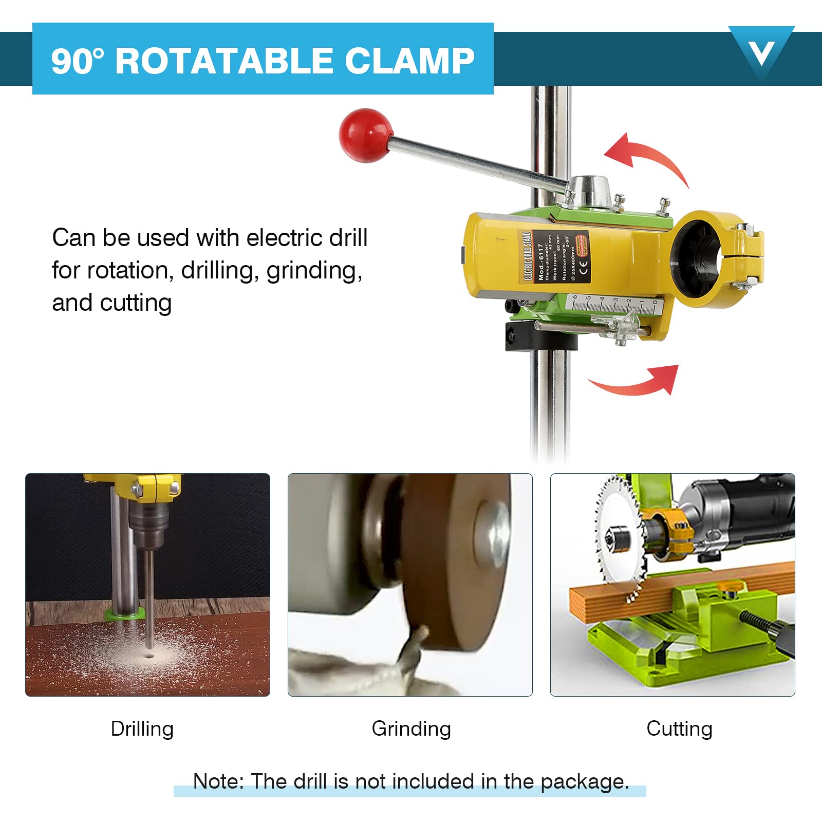 IronWalls Universal Drill Press Stand for Hand Drills - 90° Rotating Adjustable Bench Clamp Holder, Workbench Repair Tool & Drill Press Table Adapter | Perfect for Woodworking, Metalworking & DIY Home Projects