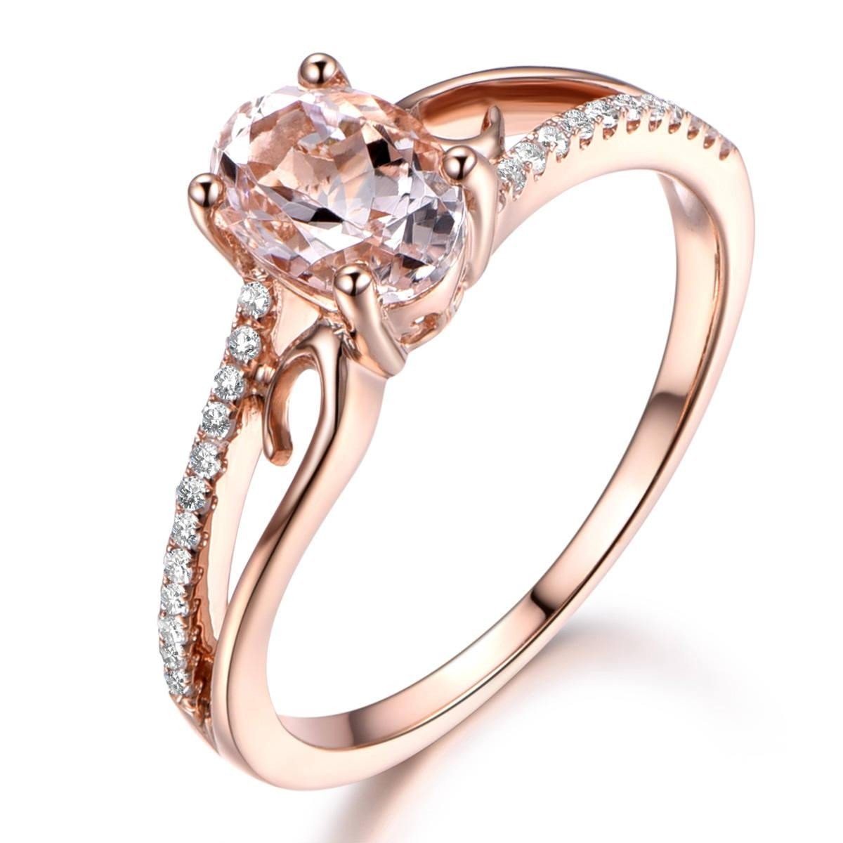 1.25 Carat Oval Cut Peach Pink Morganite & Diamond Moissanite Engagement Ring - 18k Gold Plated Vintage Style for Wedding Proposal & Anniversary Gift