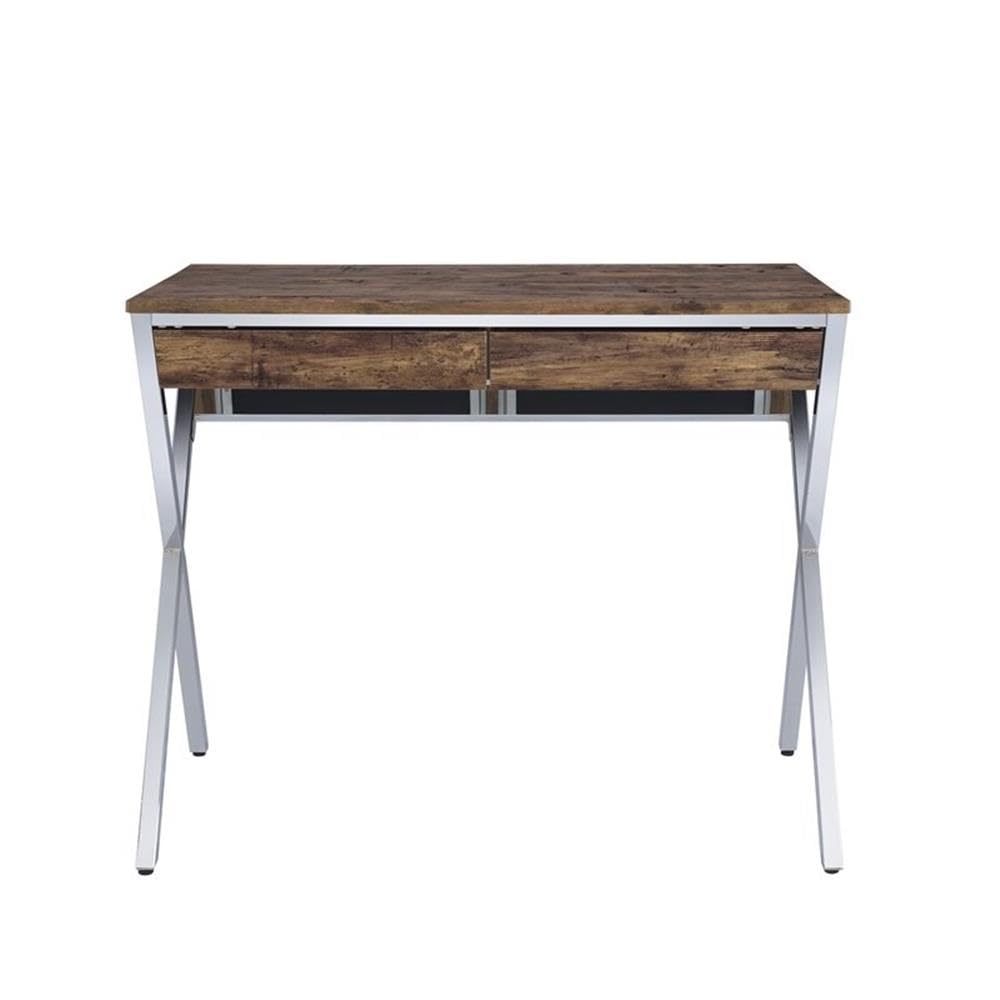 UrbanPro Transitional Home Office Desk in Weathered Oak and Chrome - Modern Writing Desk for Small Spaces, Home Office Furniture with Chrome Legs - Perfect for Remote Work, Study & Apartment Living