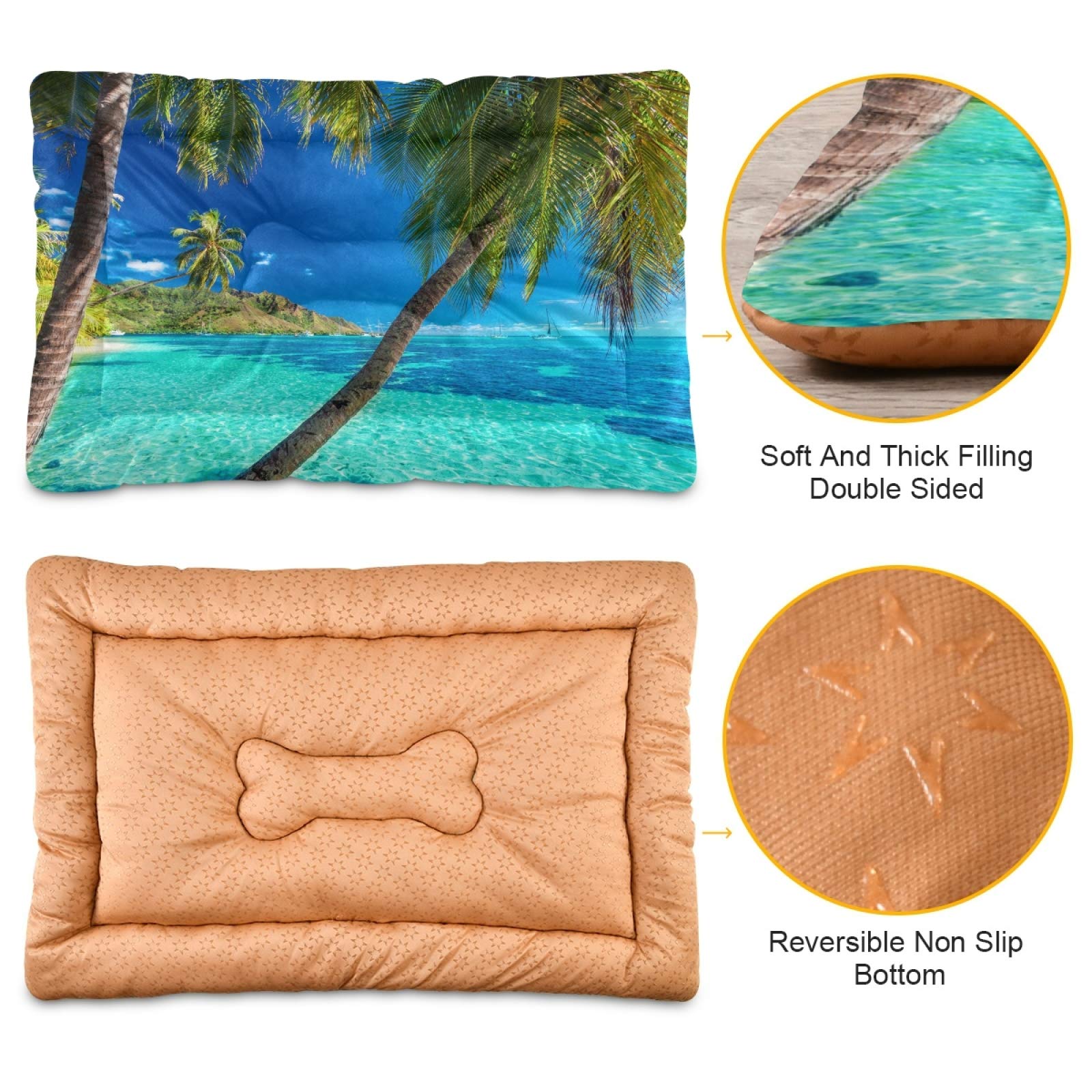 Tropical Beach Palm Trees Pet Bed - Ultra Soft Rectangle Dog & Cat Bed for Small to Medium Pets, Calming Comfort (24x18 Inches) - Perfect for Home, Office, or Travel Use