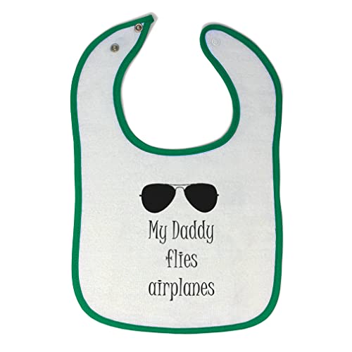 Pilot Dad Baby Bibs & Burp Cloths - Airplane Themed Cotton Toddler Feeding Accessories for Baby Boys & Girls (White & Green) - Perfect for Father's Day Gifts & Air Travel with Infants