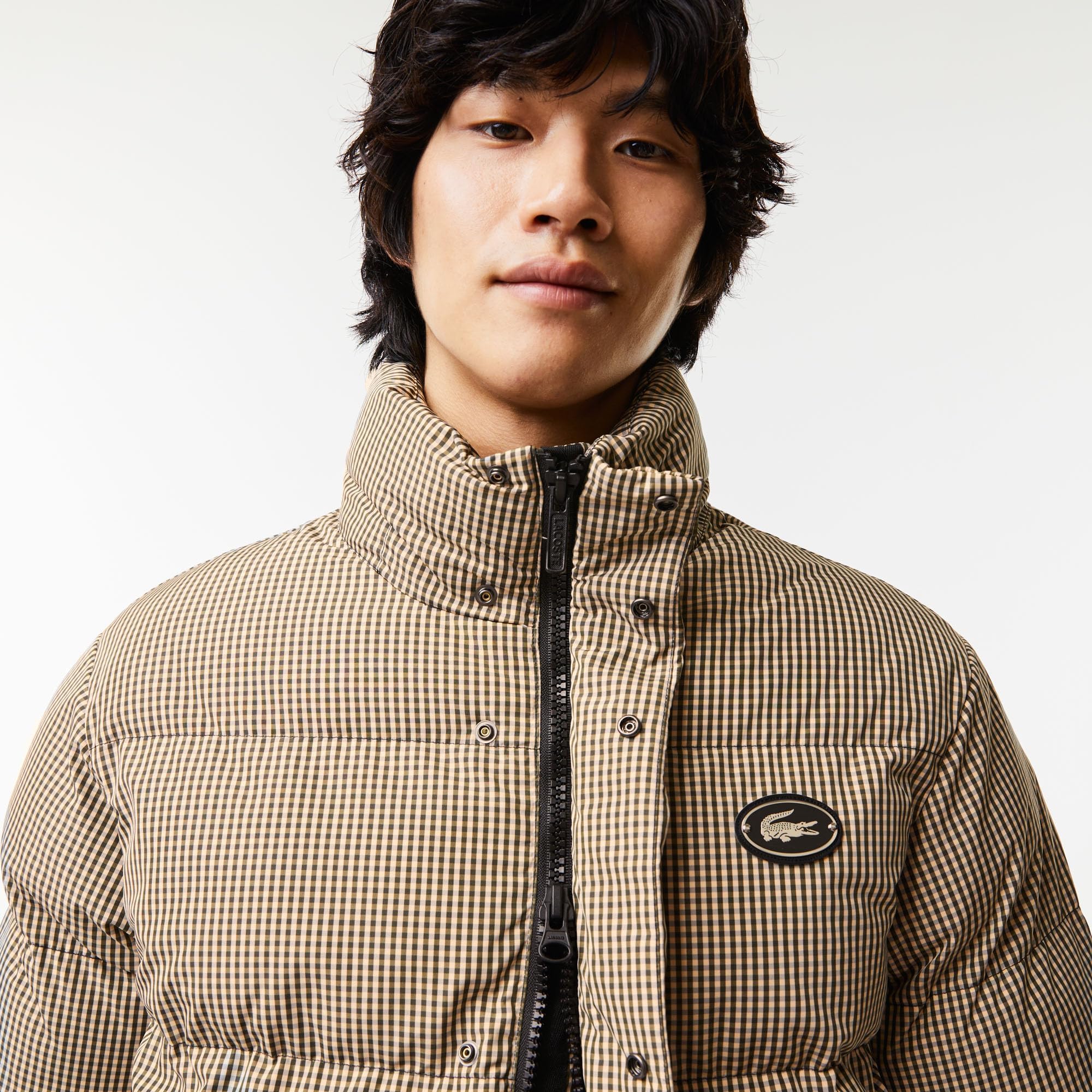 Lacoste Men's Check Print Water-Repellent Twill Padded Jacket | Lightweight Winter Coat for Outdoor Activities & Casual Wear