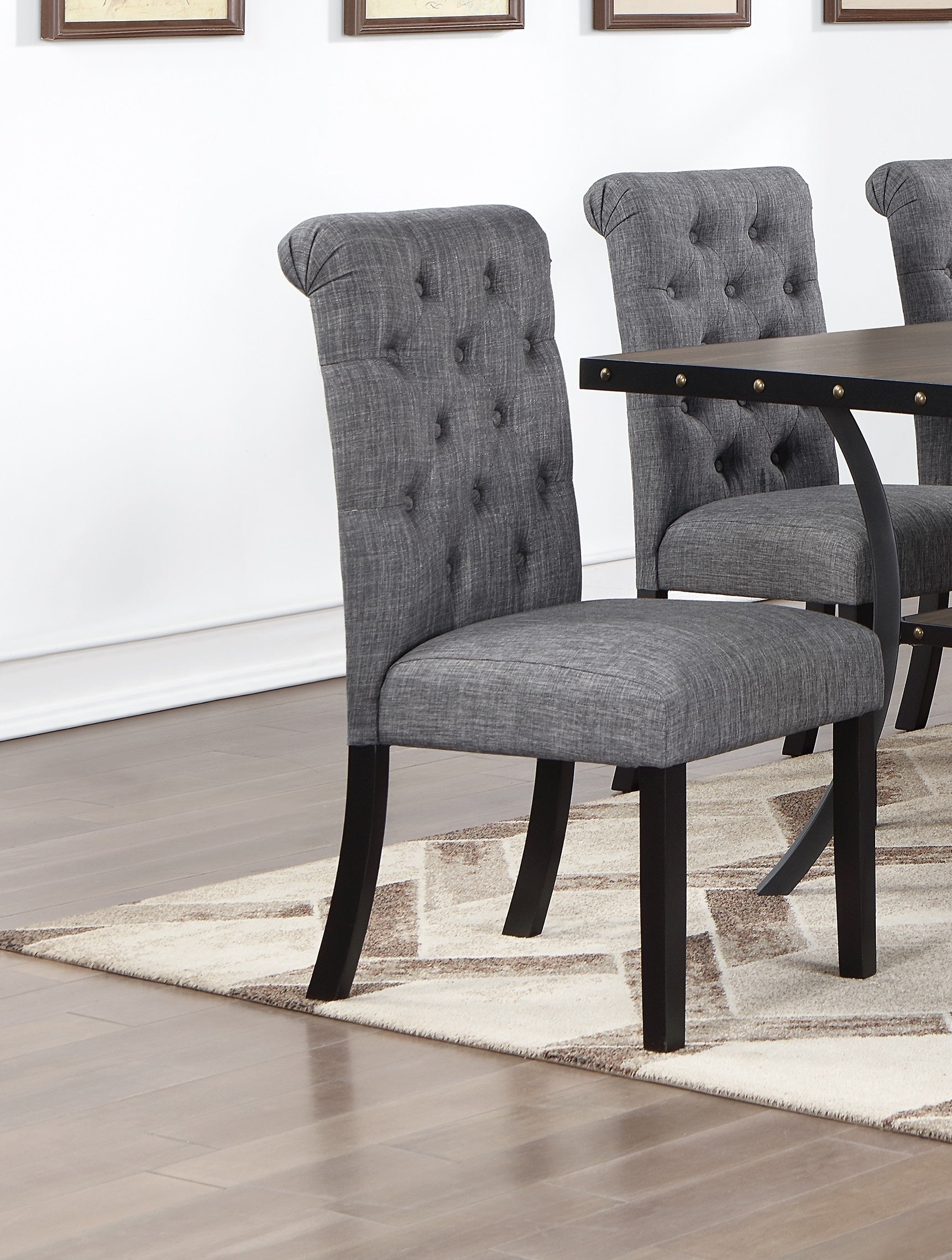 Set of 2 Modern Charcoal Gray Fabric Dining Chairs with Plush Cushions & Tufted Back - Comfortable Kitchen & Dining Room Side Chairs for Home Decor