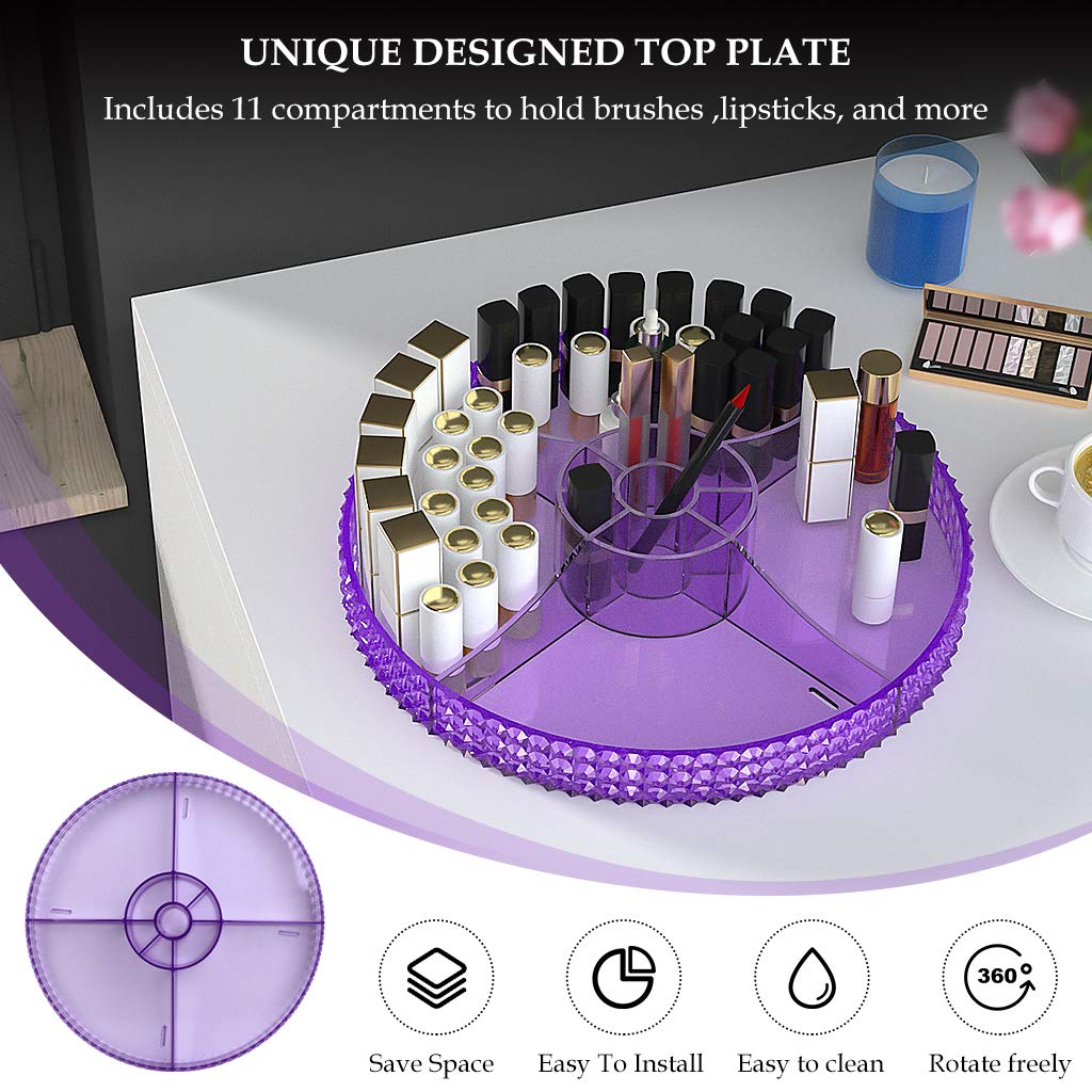360 Degree Rotating Makeup Organizer - Extra Large Capacity Cosmetic Storage with 7 Removable Layers | Spinning Perfume & Skincare Organizer for Dresser or Countertop (Purple) | Perfect for Vanity, Bathroom & Bedroom Organization