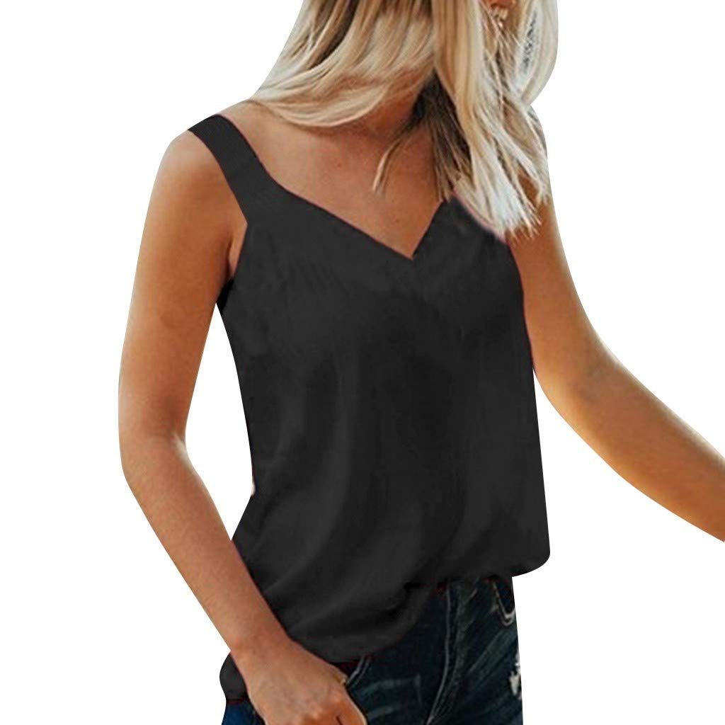 Aunimeifly Women's Solid Color V-Neck Tank Top - Sexy Sleeveless Loose Casual Camisole Blouse for Summer | Trendy Streetwear, Beach Outfit & Lounge Wear