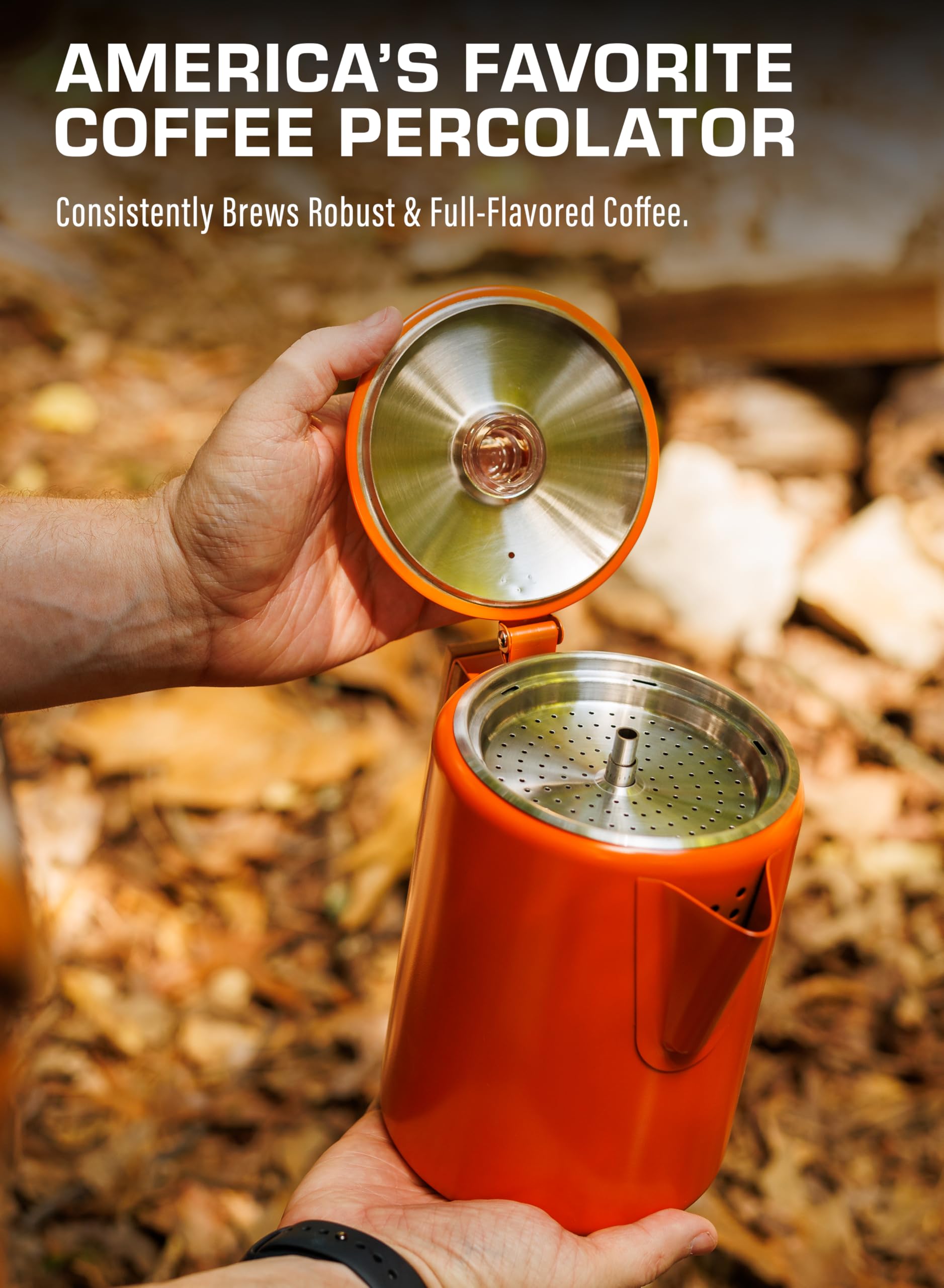 COLETTI Bozeman Camping Coffee Pot - Stainless Steel Percolator for Outdoor Adventures, Camping & Hiking - BPA-Free & Aluminum-Free Design (Orange) - Perfect for Backpacking, RV Trips & Picnics