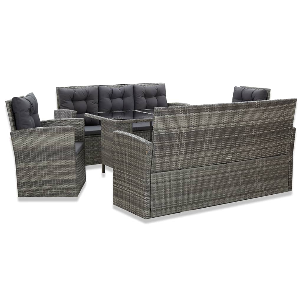 5-Piece Gray Poly Rattan Outdoor Dining Set with Comfortable Cushions - Durable Patio Furniture for Garden, Backyard, and Poolside Relaxation