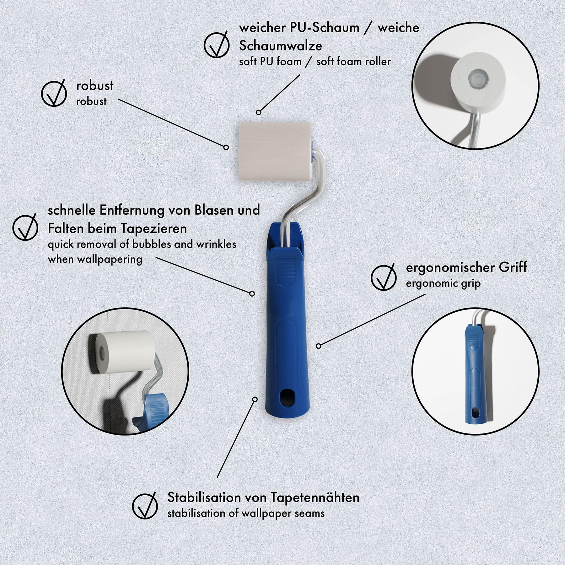 A.S. Création Wallpaper Smoothing Roller - Soft PU Foam Wallpaper Tool (1.77