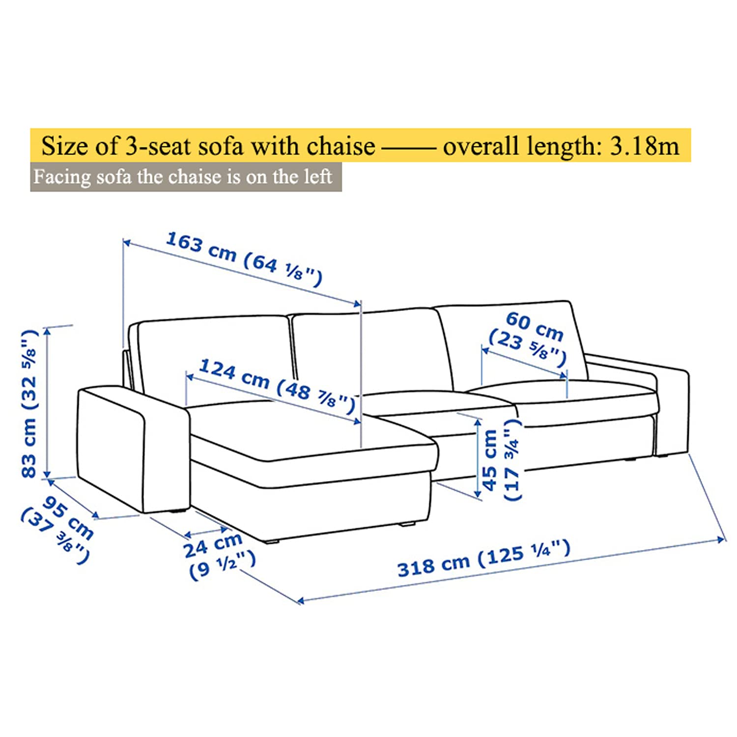 Premium IKEA Kivik Sectional Sofa Cover - 3 Seat with Chaise (318cm/125.2in) - Custom Fit Stretch Slipcover for Living Room Furniture - Includes Cushion Covers - Perfect for Pet Protection & Home Decor Refresh