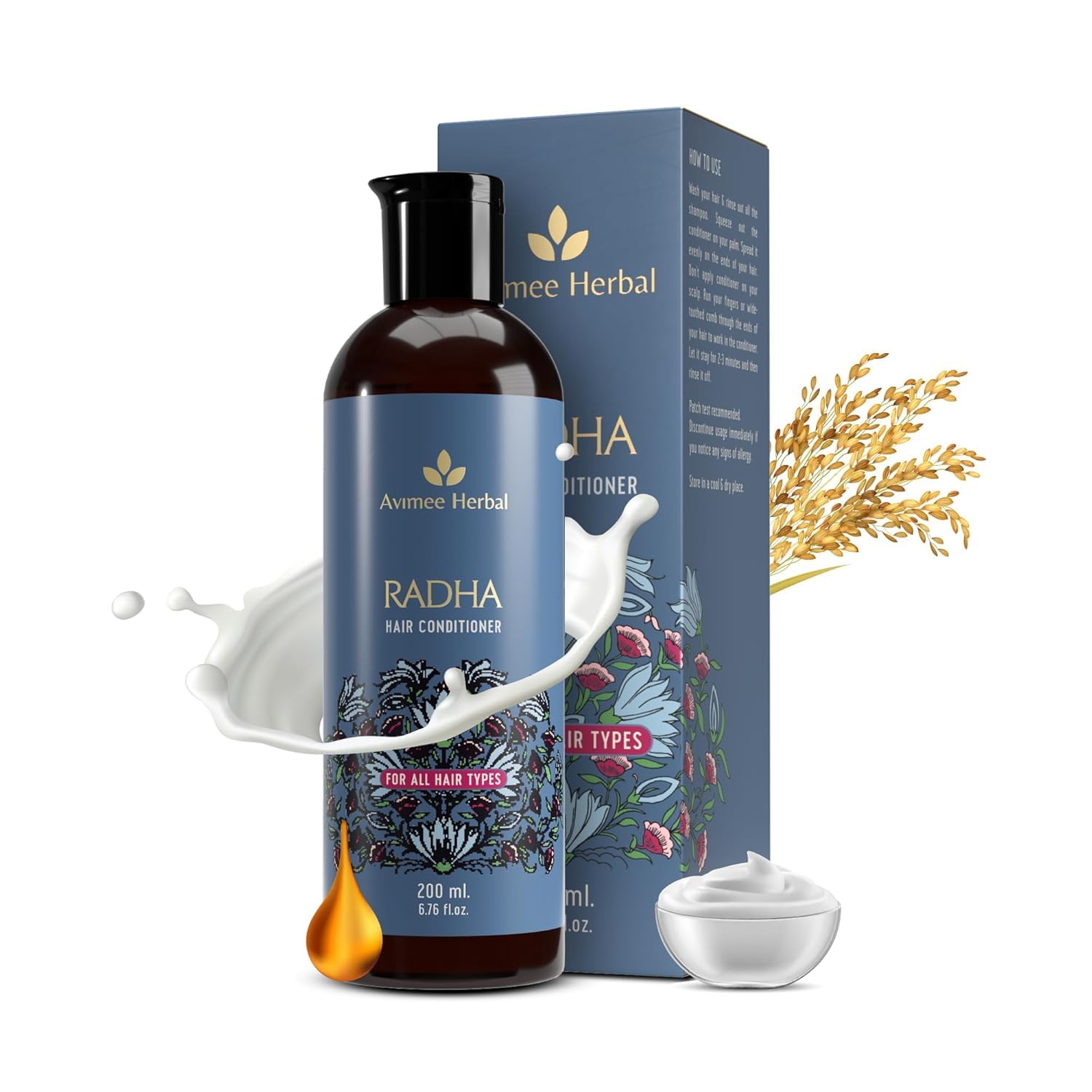 AVIME Radha Hair Conditioner for All Hair Types - Repair Damaged Hair with Keratin Protein, Rice Protein & Natural Ingredients (200ml) | Silky Smooth Hair Treatment for Dry, Frizzy & Color-Treated Hair | Daily Use at Home or Salon