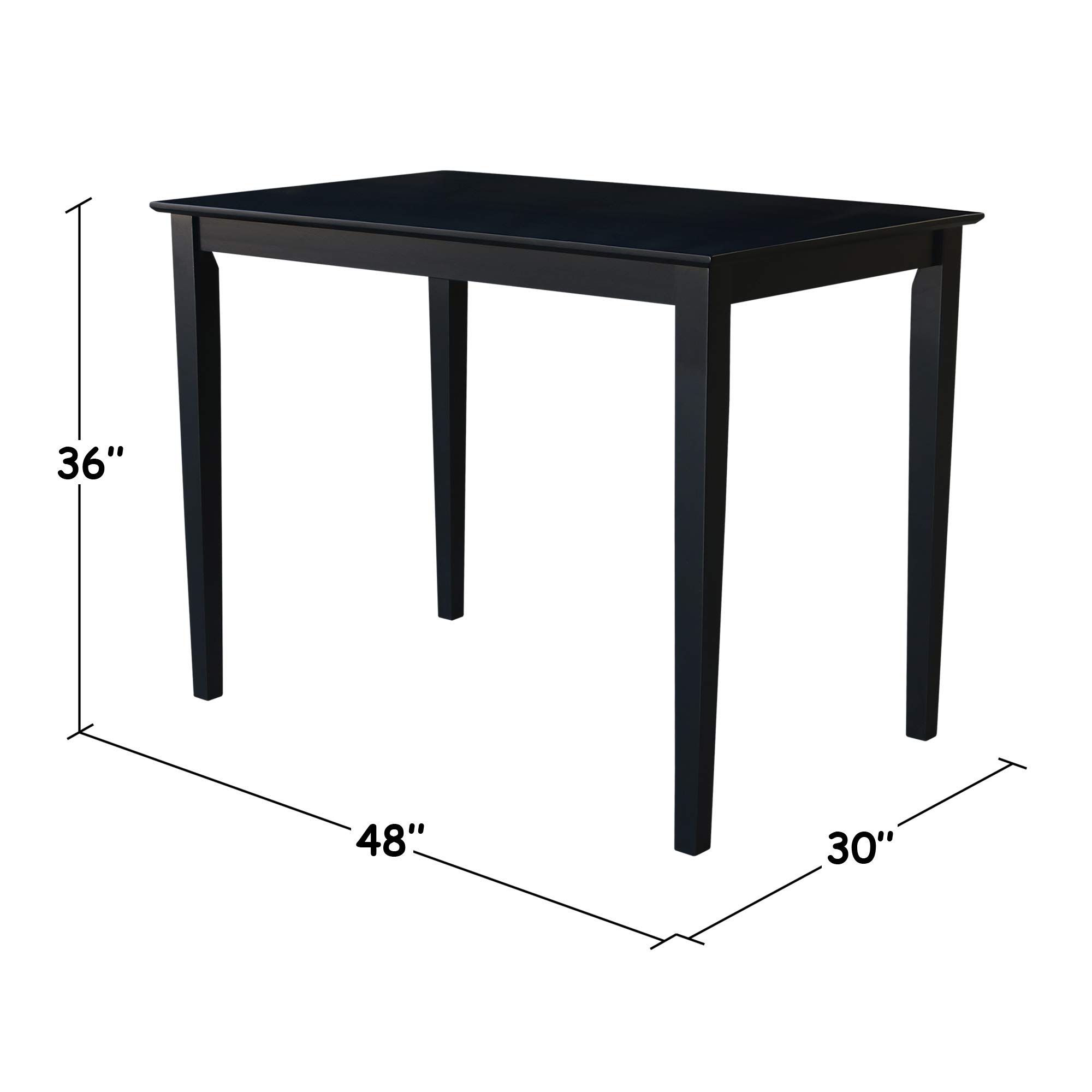 International Concepts Solid Wood Dining Table with Shaker Legs - 48 x 30 x 36 Inches, Black - Perfect for Dining Rooms, Kitchens & Small Spaces