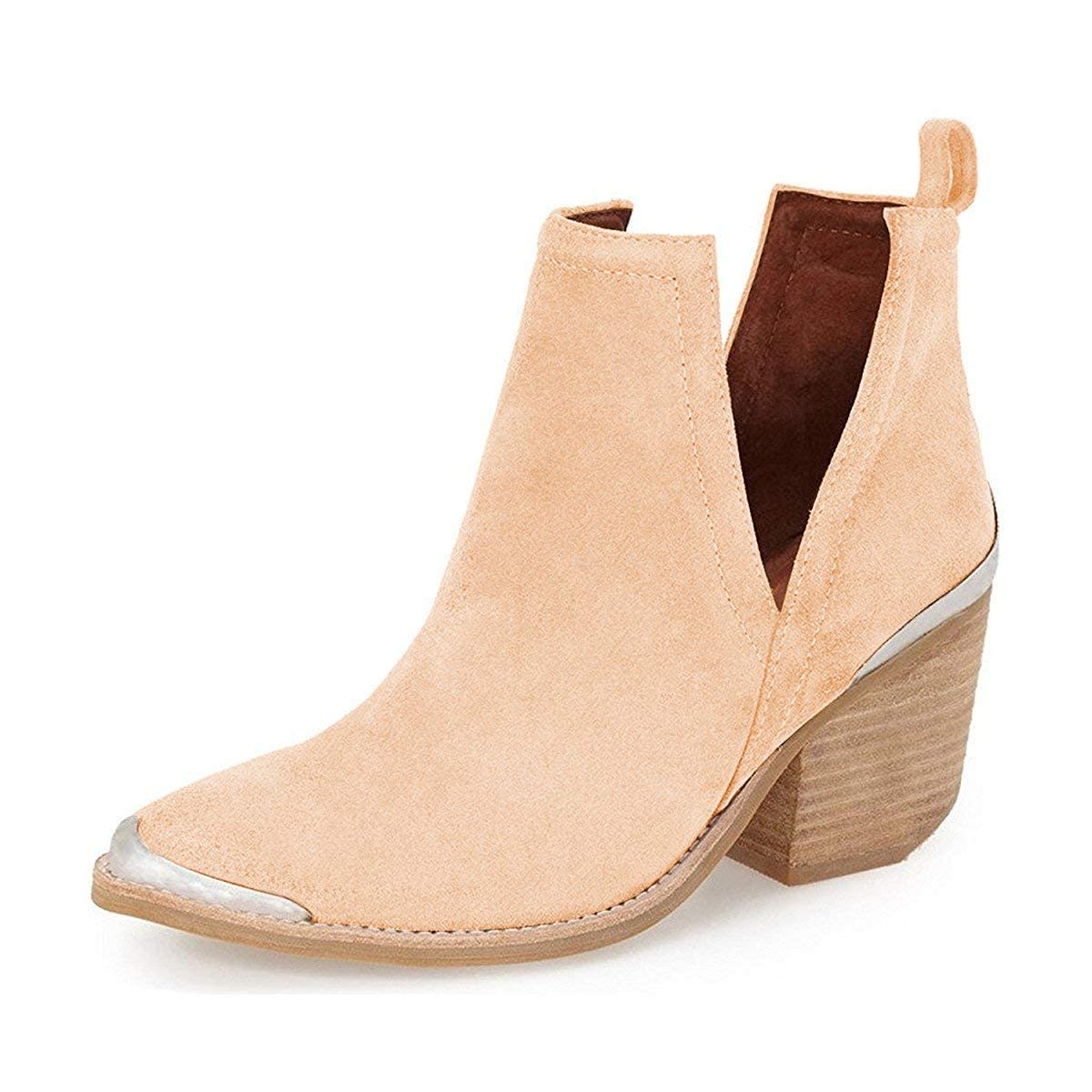 YDN Women's Low Heel Ankle Booties - Faux Suede Cowboy Boots with Metal Toe for Women | Comfortable Casual & Formal Shoes | Perfect for Office, Party & Date Night | US Size 4-15