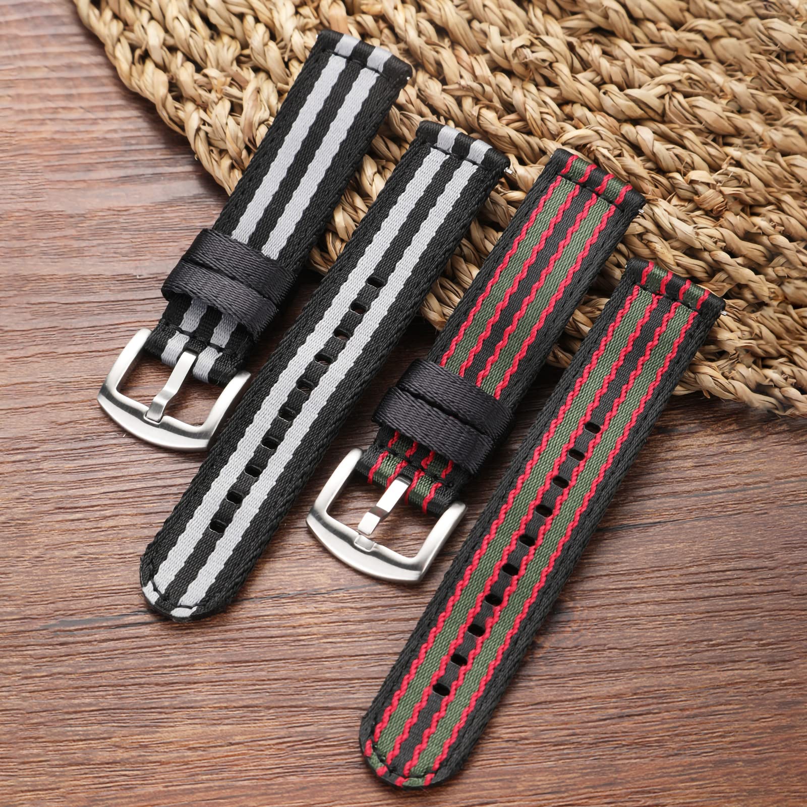 WOUKUP Military Quick Release Nylon Watch Bands - Premium Seat Belt Material Strap for Men & Women (18mm 20mm 22mm) - Durable Everyday, Outdoor & Sports Watchband