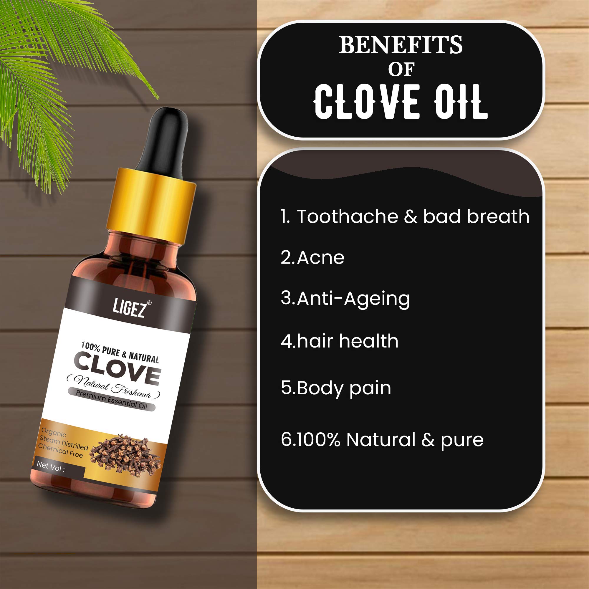 100% Pure Natural Clove Essential Oil for Hair Growth, Acne Treatment, Toothache Relief & Aromatherapy - 10ml Bottle for Diffusers, Massage & DIY Skincare