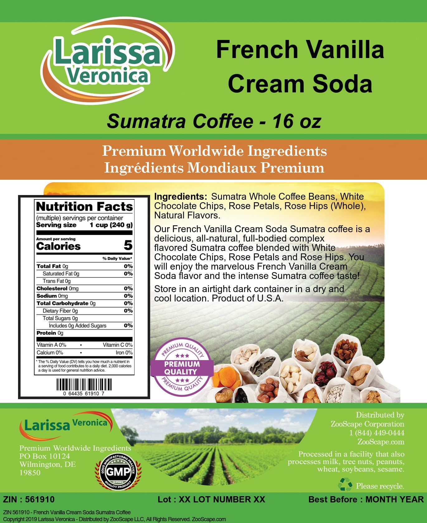 Premium French Vanilla Cream Soda Sumatra Coffee Beans - Gourmet Naturally Flavored Whole Bean Coffee (16oz) 2-Pack - Perfect for Home Brewing, Office Use & Gifts