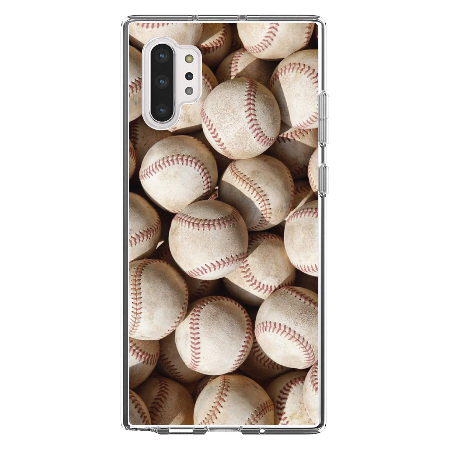 Shockproof Hybrid Case for Samsung Galaxy Note 10 Plus (6.8 Inch) - Clear TPU Bumper with Acrylic Back & Tempered Glass Screen Protector - Baseball Themed Design - Perfect for Baseball Fans & Sports Enthusiasts - Great for Daily Use, Work, and Outdoor Activities